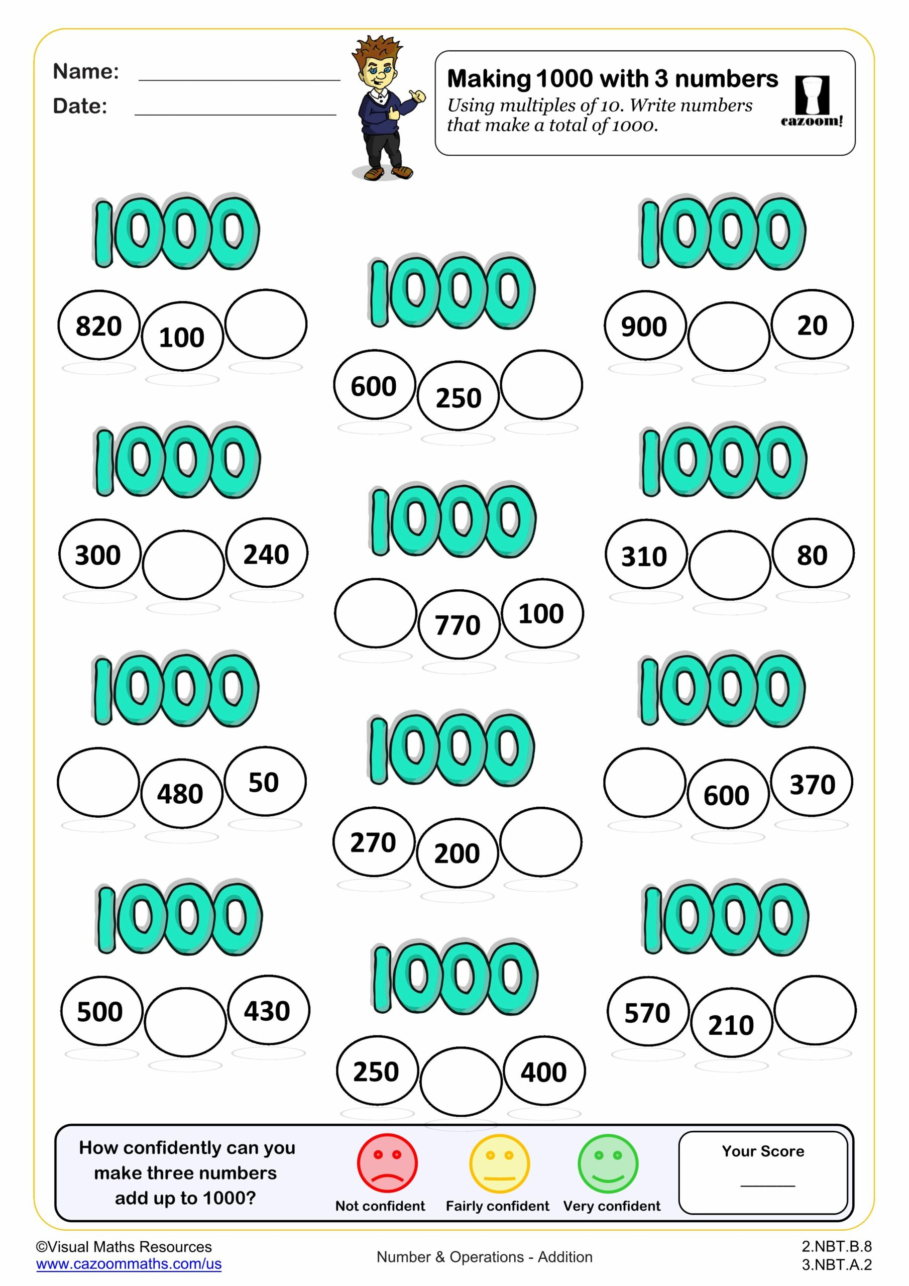 Preview of Making 1000 with 3 numbers using multiples of 10
