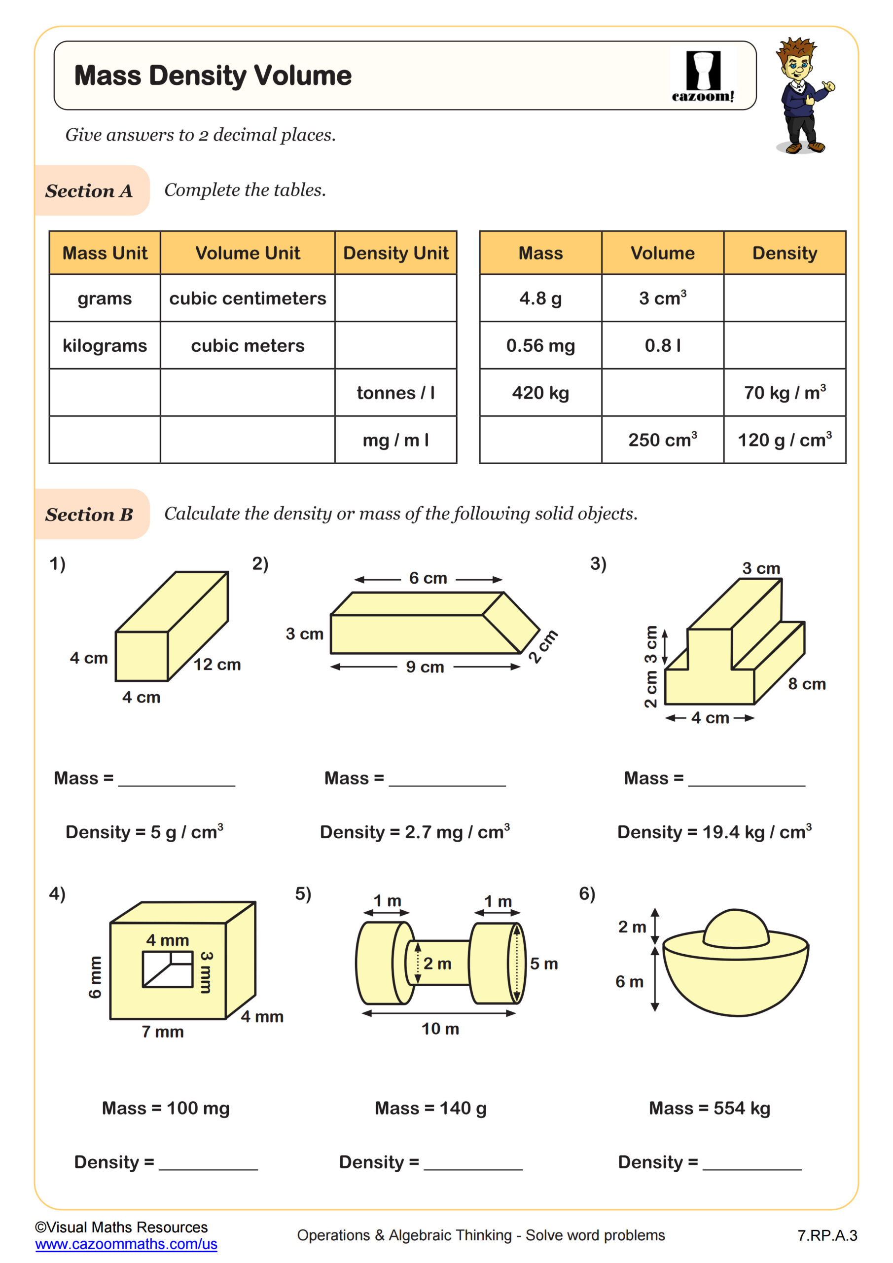 Density Mass And Volume Worksheet 7th Grade PDF Worksheets