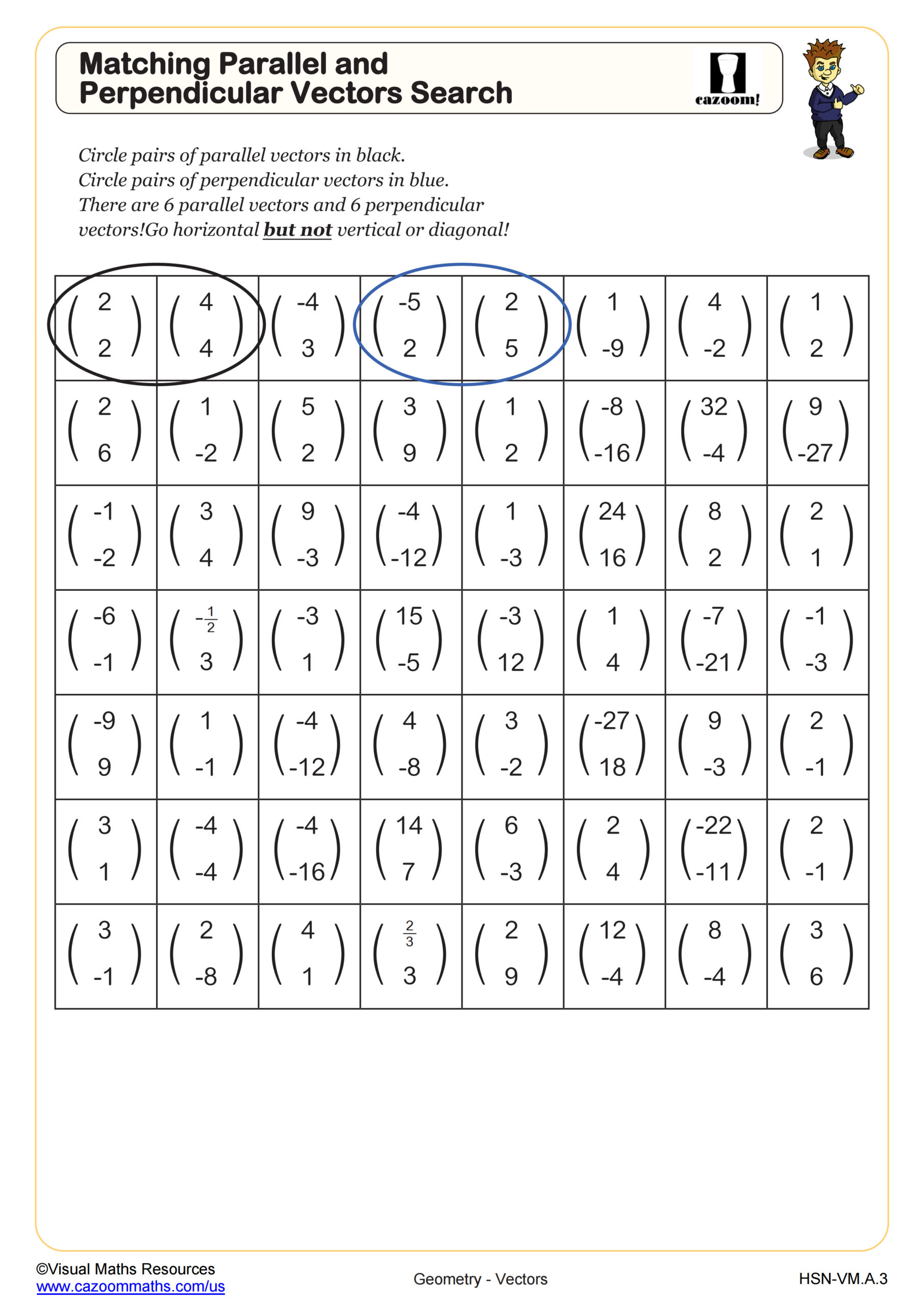 Matching Parallel And Perpendicular Vectors Search Worksheet Scaled