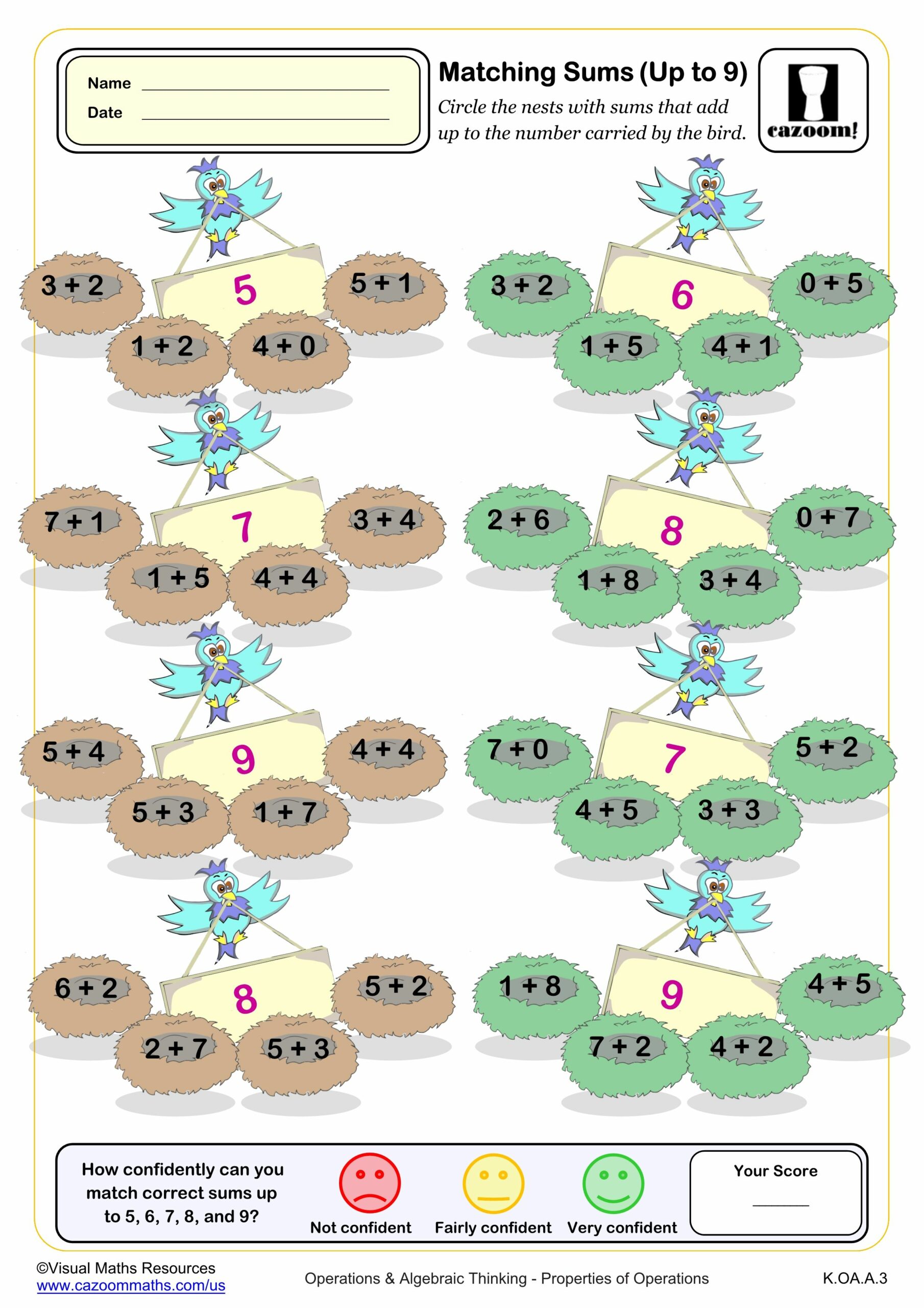 Matching Sums Up To 9 Worksheet Scaled
