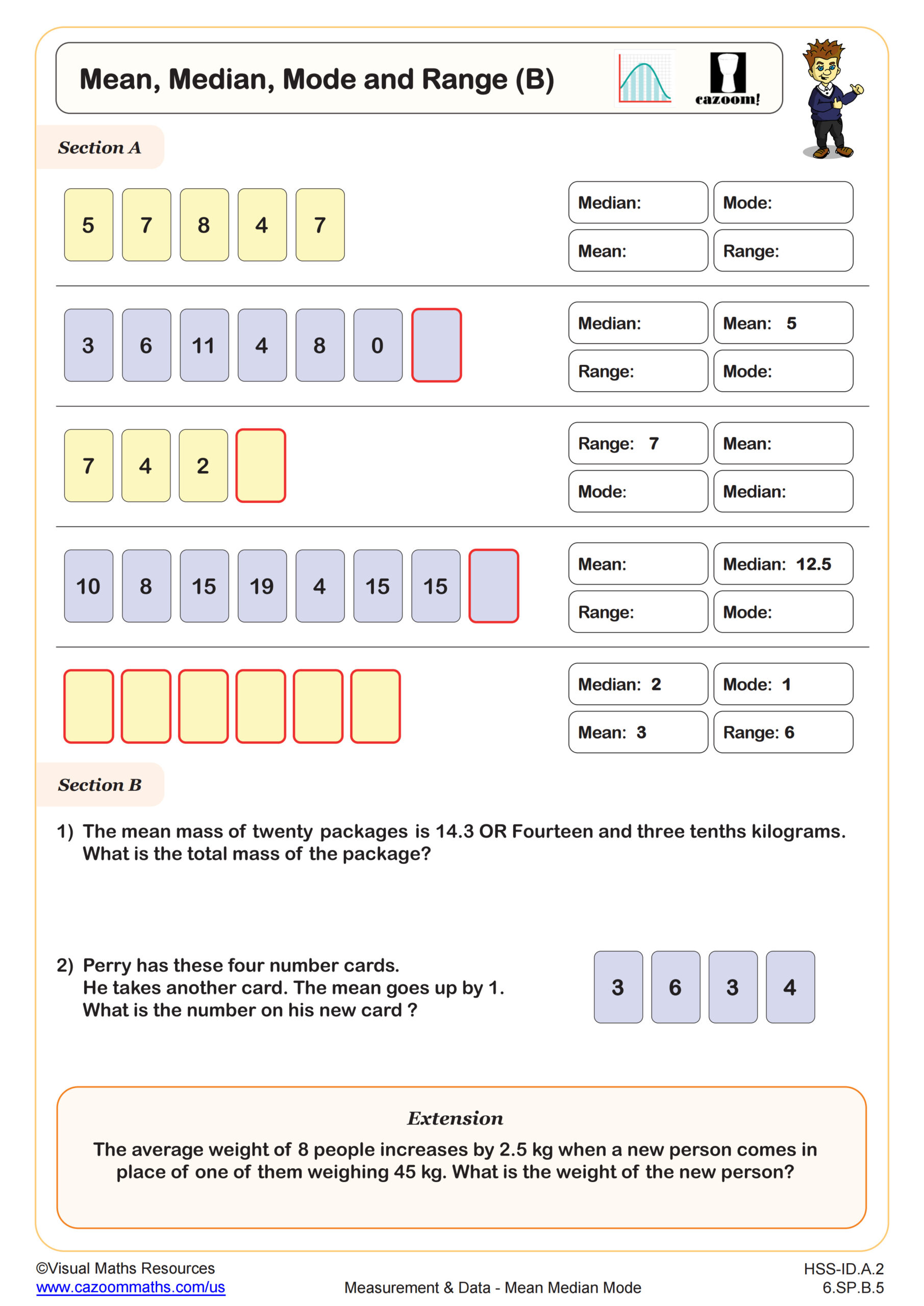 Preview of Mean, Median, Mode and Range (B)