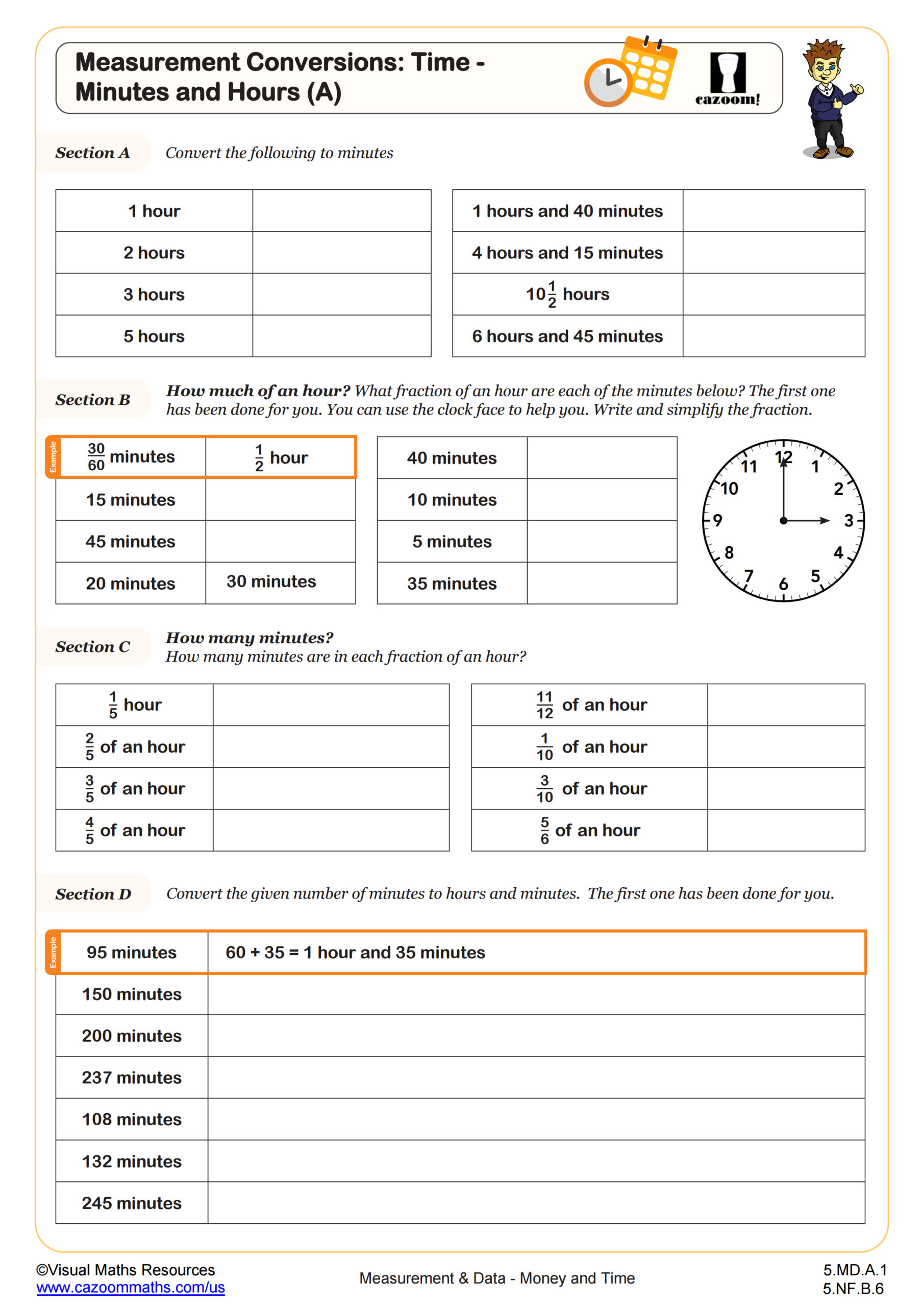Preview of Measurement Conversions: Time - Minutes and Hours (A)