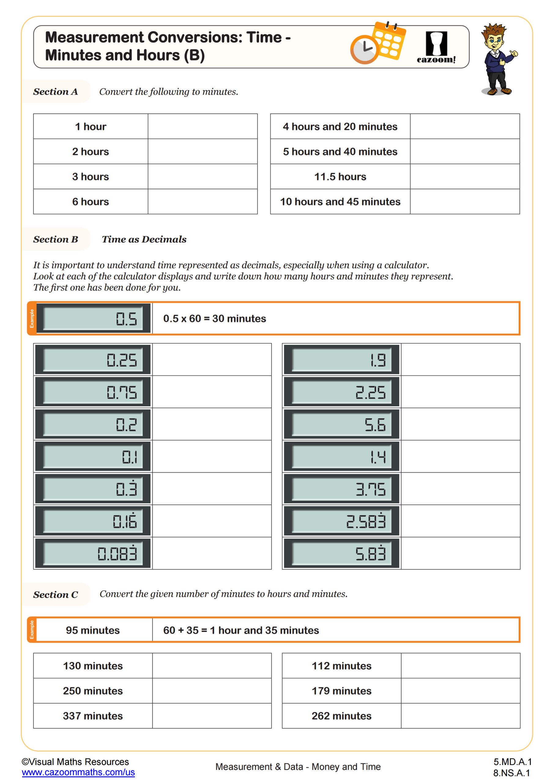 Preview of Measurement Conversions: Time - Minutes and Hours (B)