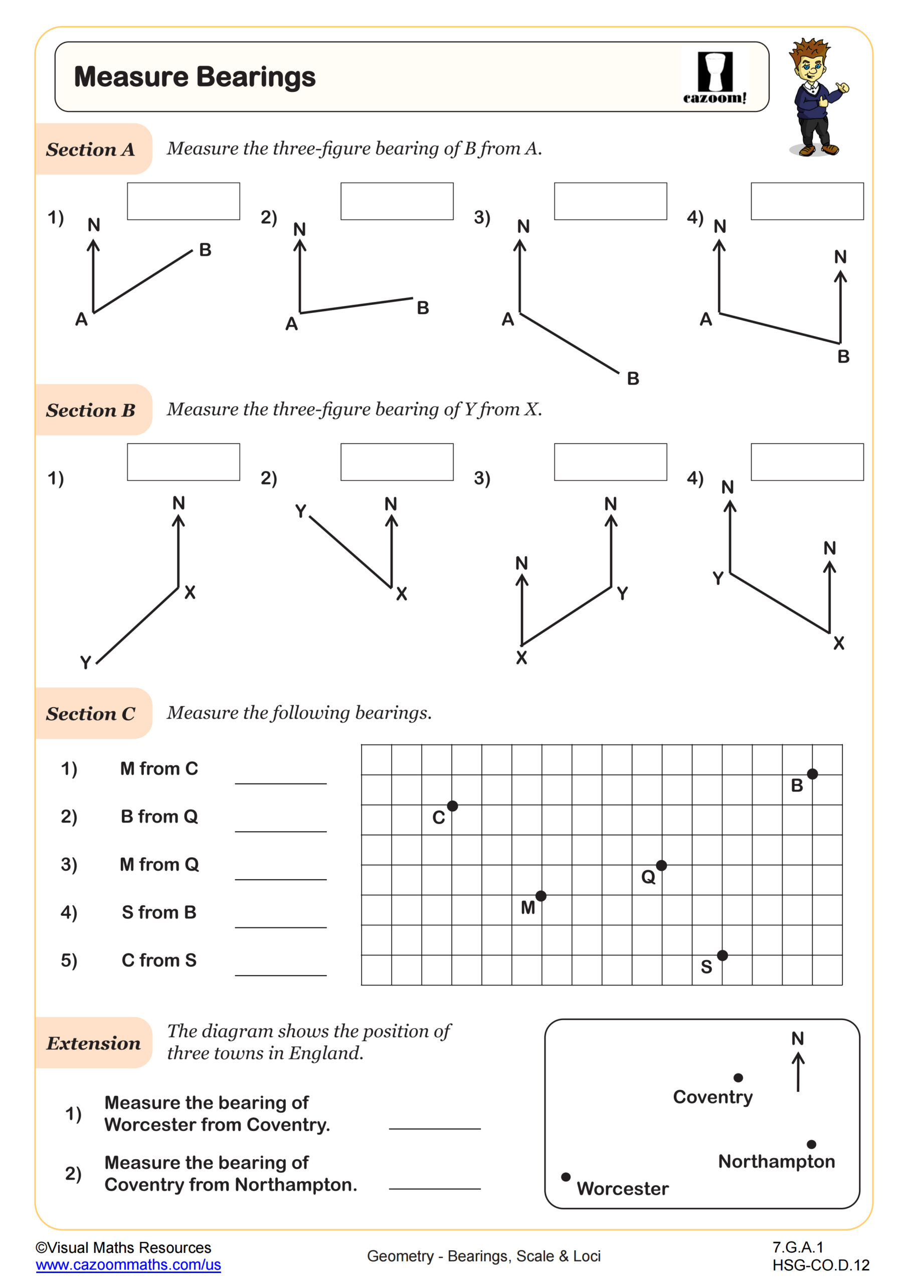 Measuring Bearings Worksheet | PDF Printable Geometry Worksheet ...