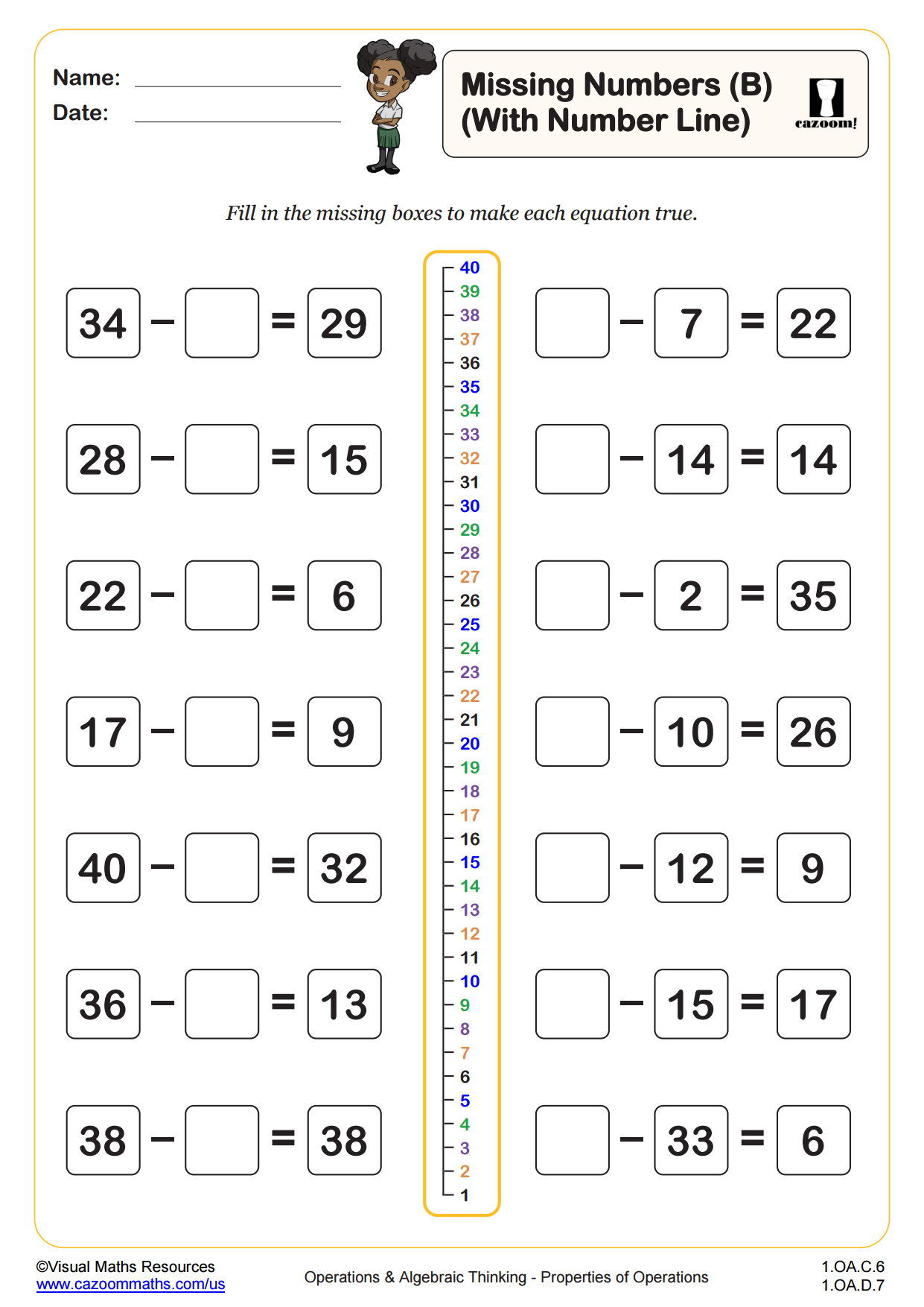Preview of Missing Numbers (B) (With a Number Line)