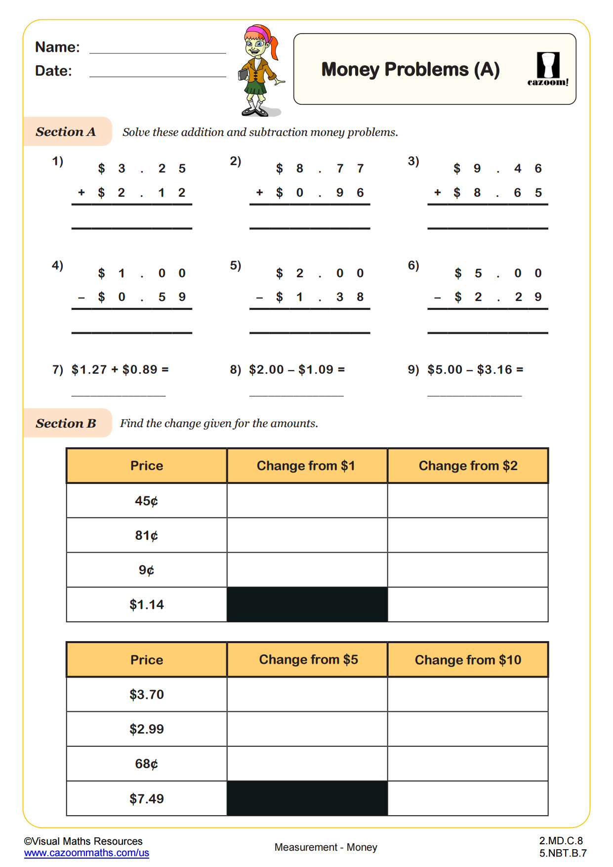 Preview of Money Problems (A)