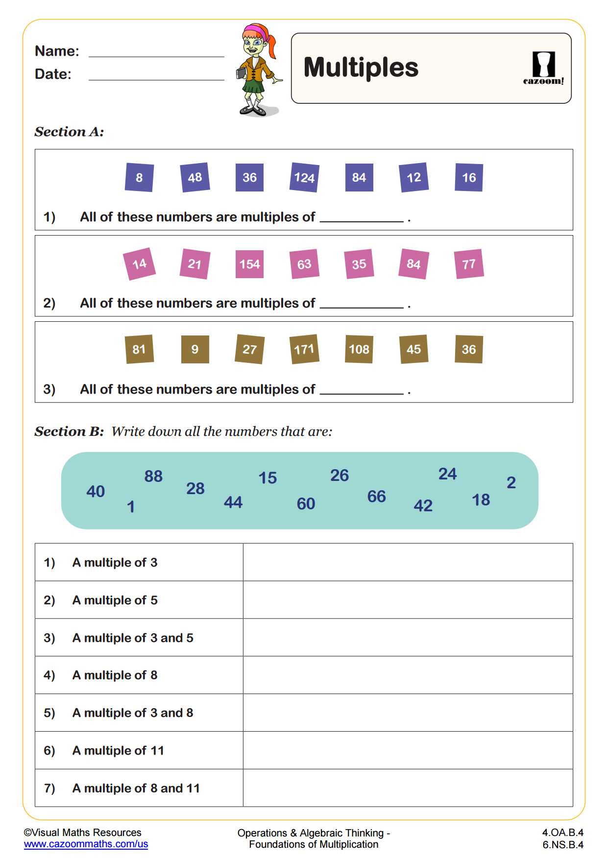 Multiples 4th Grade PDF Operations And Algebraic Thinking Worksheets
