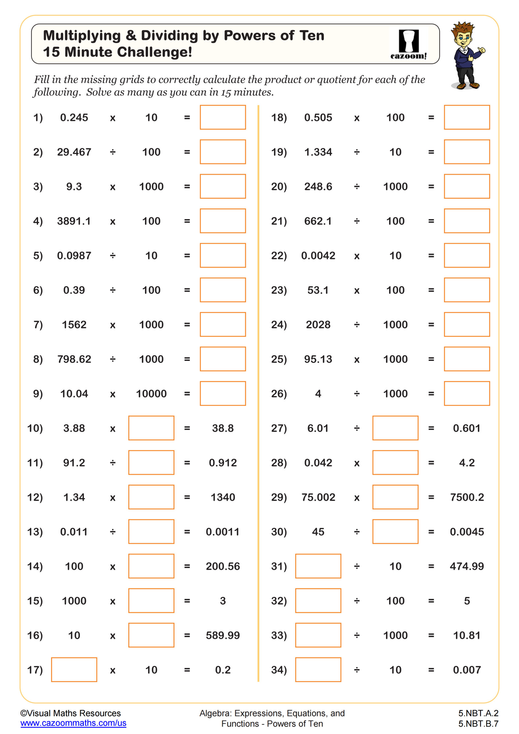 Preview of Multiplying and Dividing by Powers of Ten 15 Minute Challenge