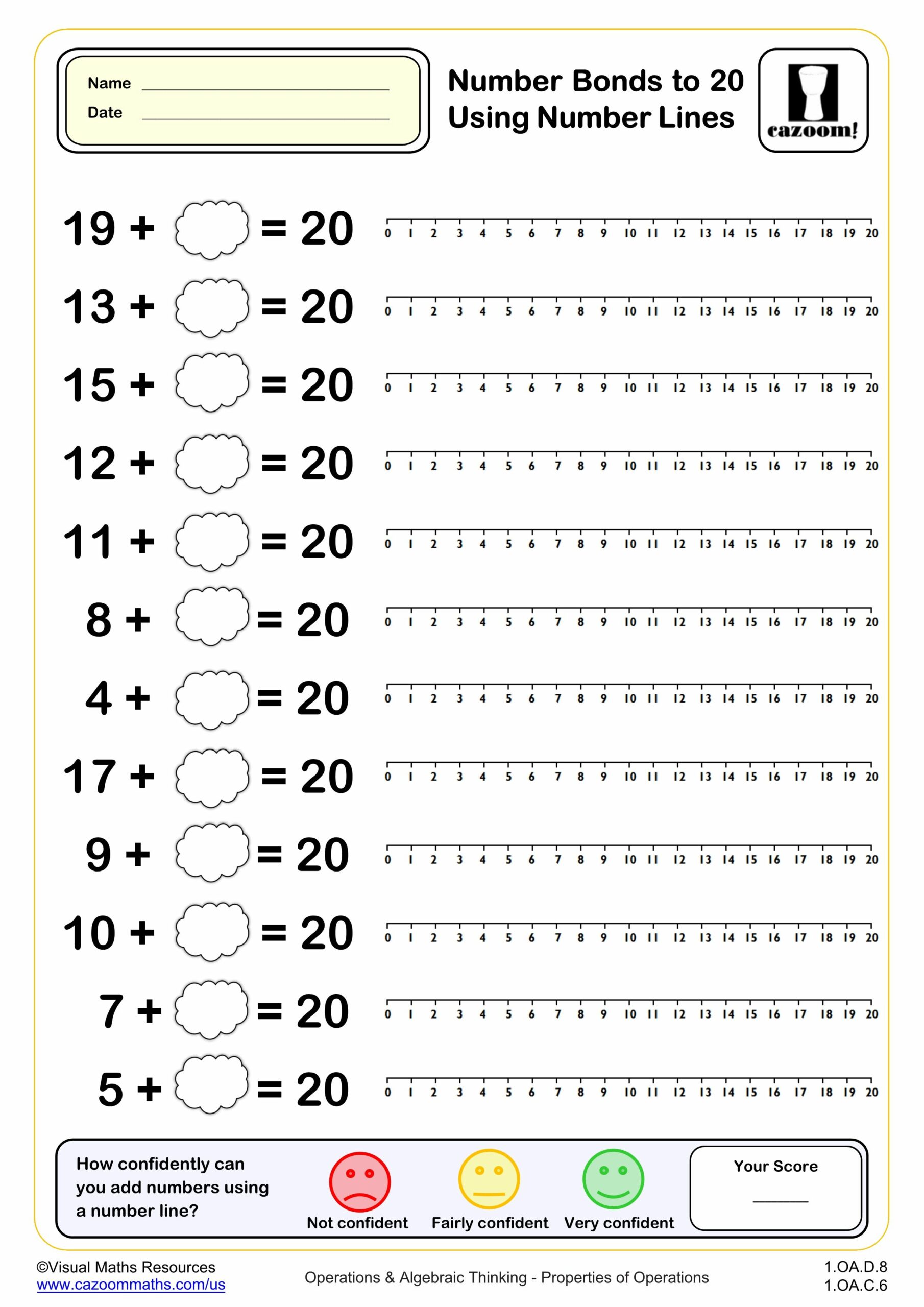 Preview of Number bonds to 20 with number lines