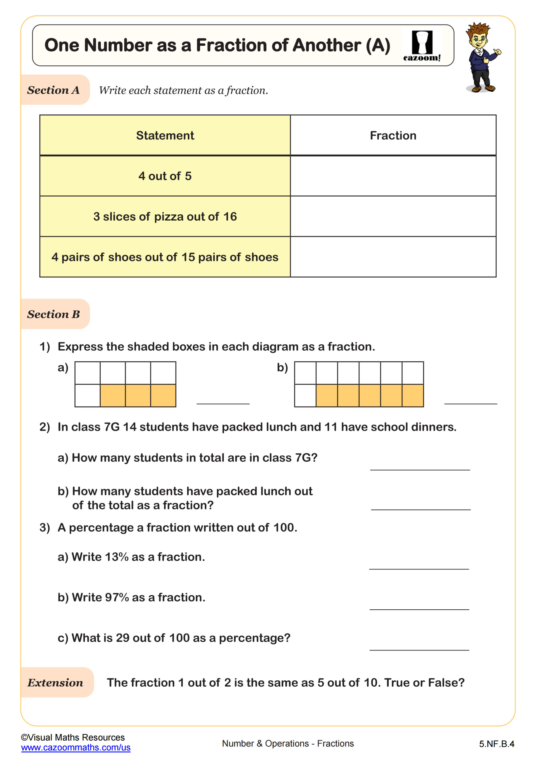 Preview of One Number as a Fraction of Another (A)