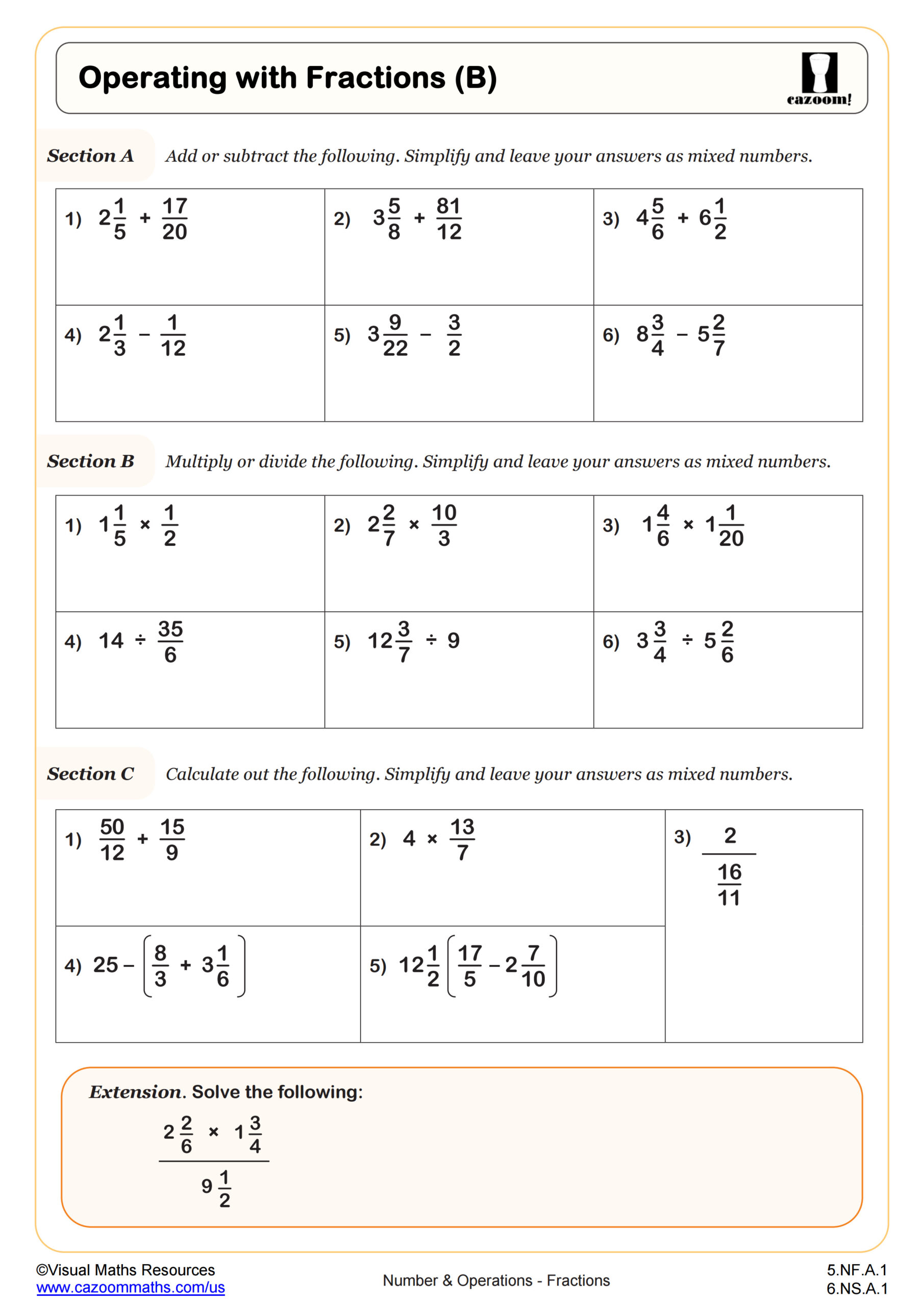 Preview of Operations with Fractions (B)