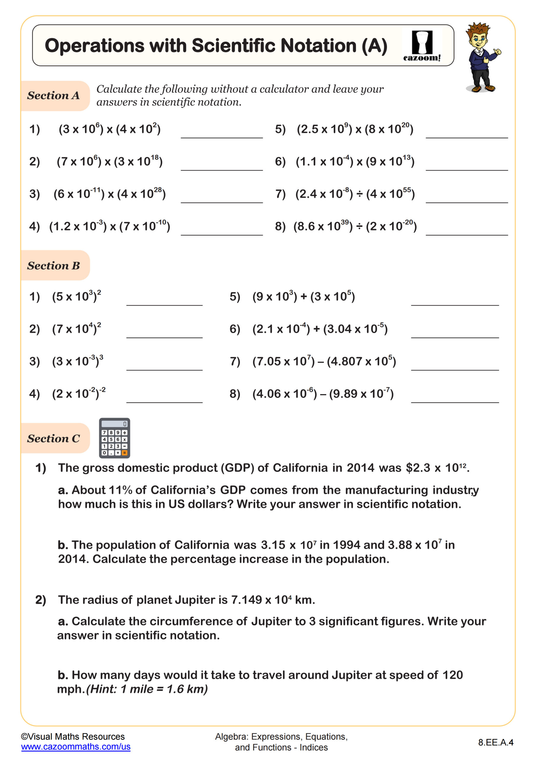 Preview of Operations with Scientific Notation (A)