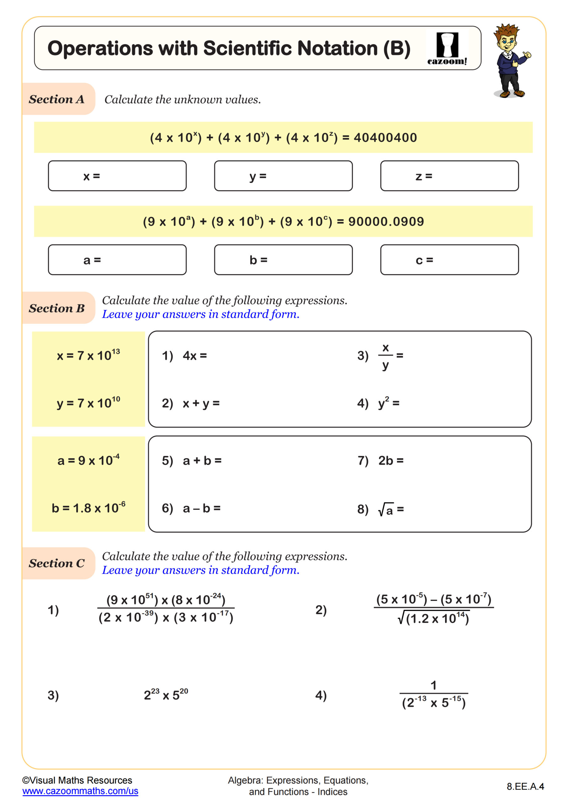 Preview of Operations with Scientific Notation (B)