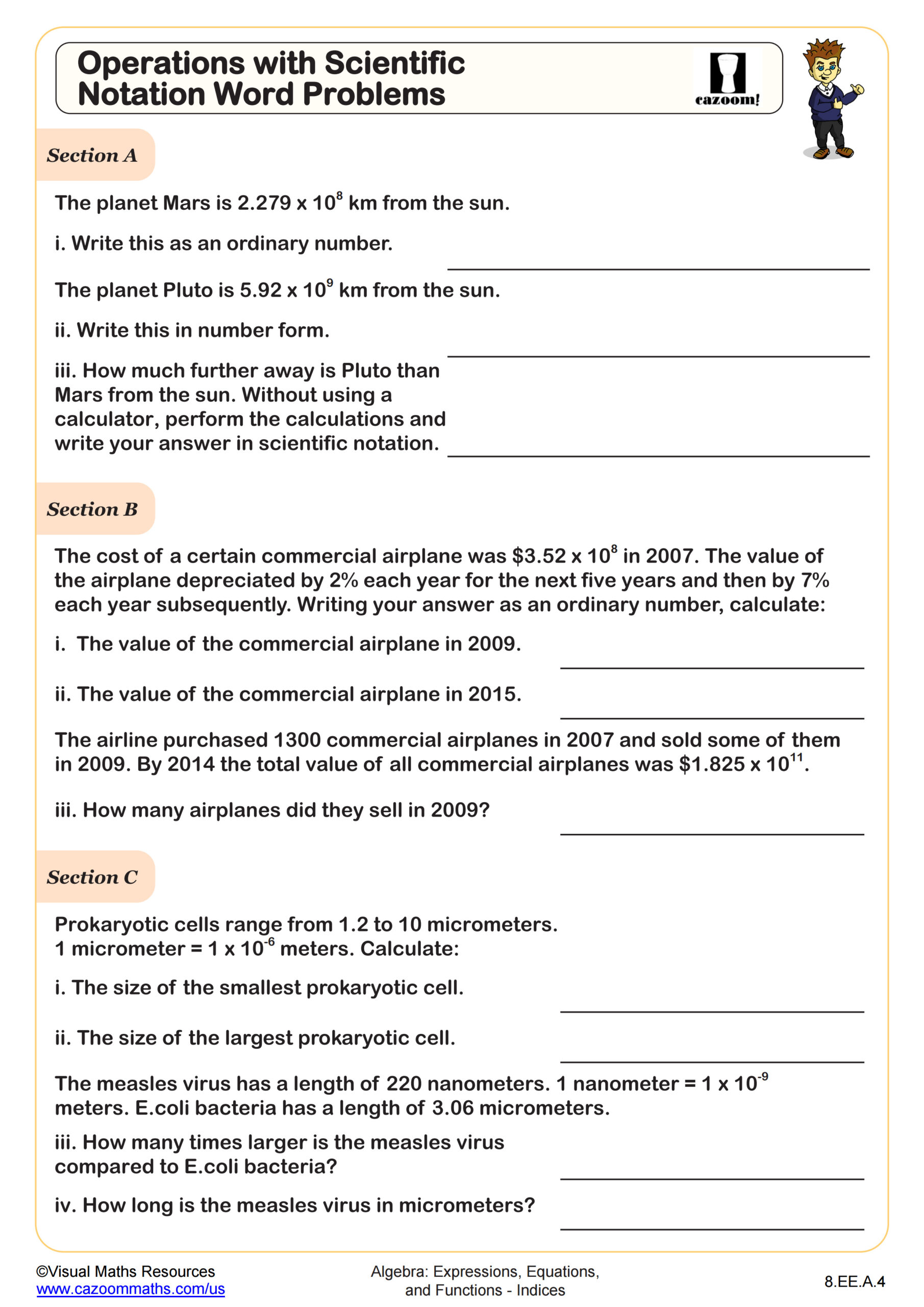 Preview of Operations with Scientific Notation Word Problems