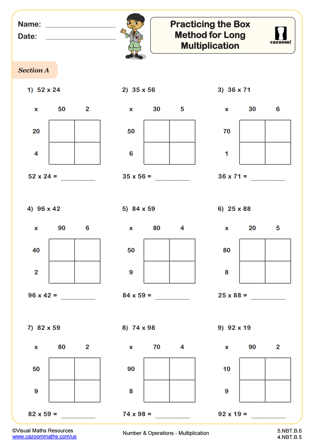 Preview of Practicing the box method for long multiplication