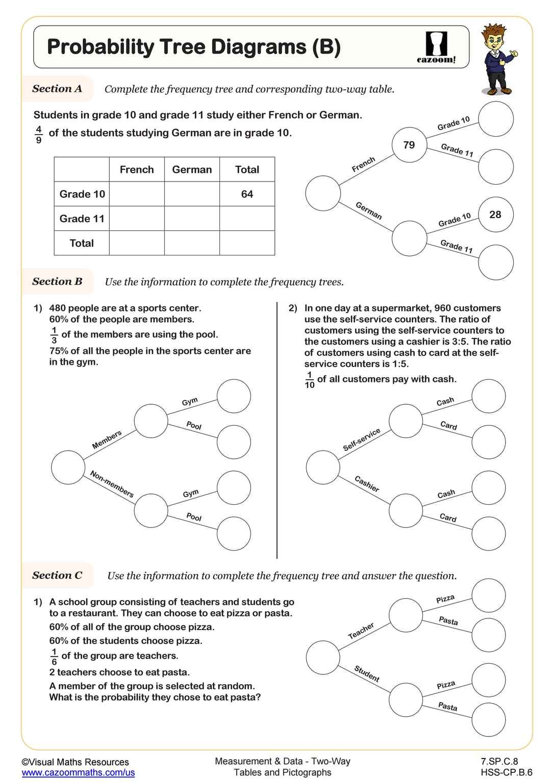 Probability Tree Diagrams A Worksheet PDF Printable Measurement