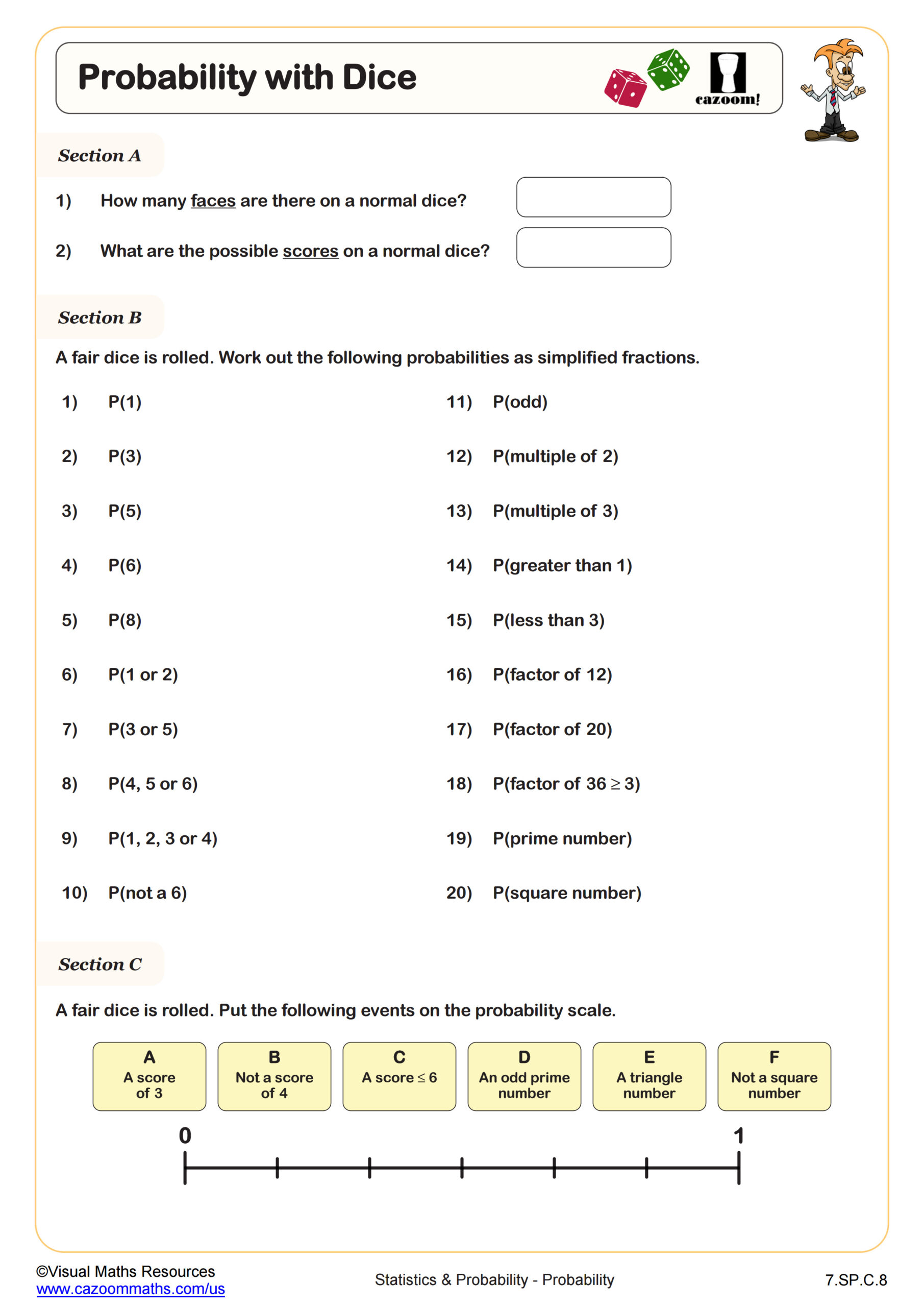 Probability With Dice Worksheet Scaled