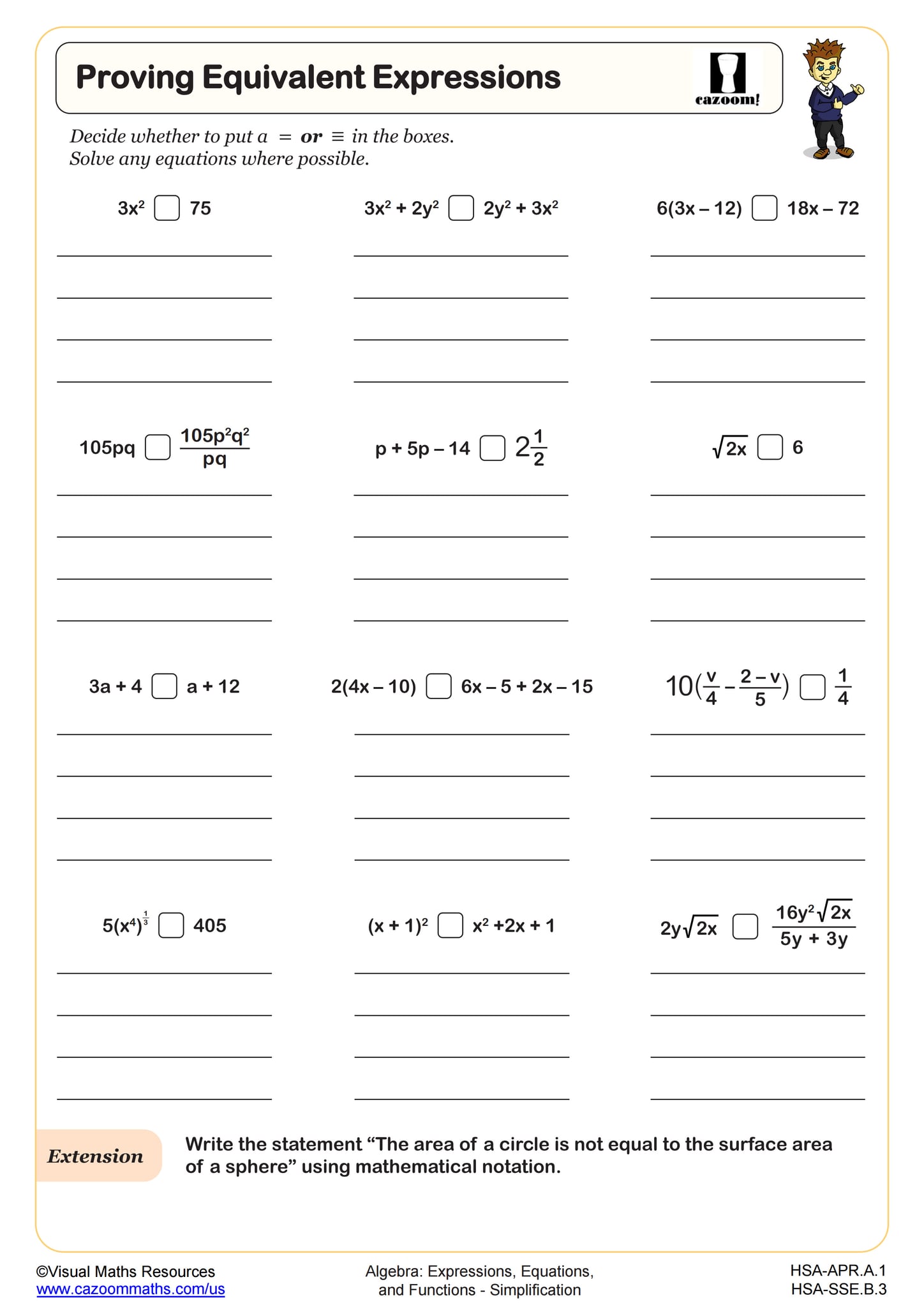 Proving Equivalent Expressions Worksheet PDF Printable Algebra Worksheet