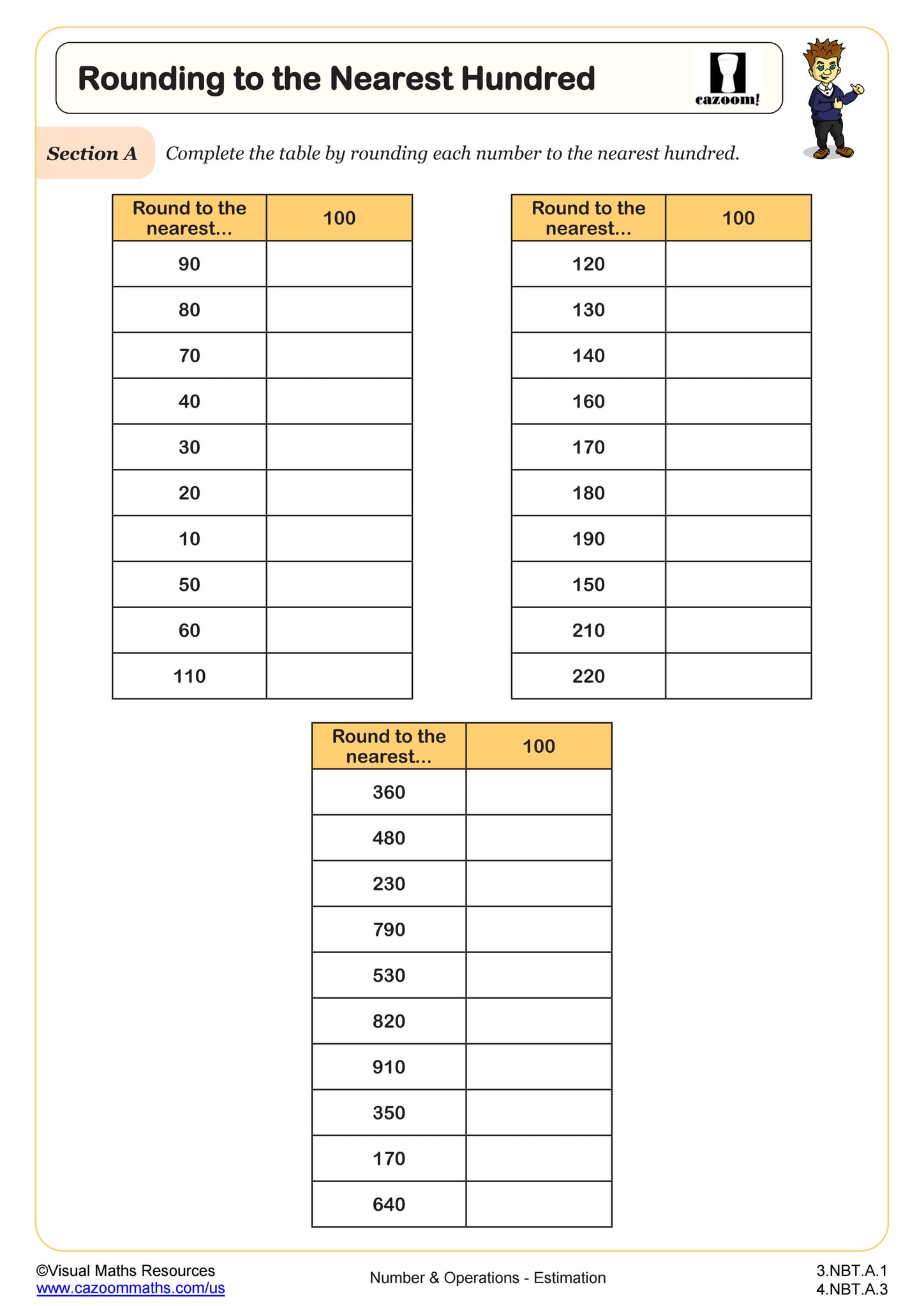 Rounding Whole Numbers and Decimals Mixed Practice Worksheet PDF Printable Number & Operations