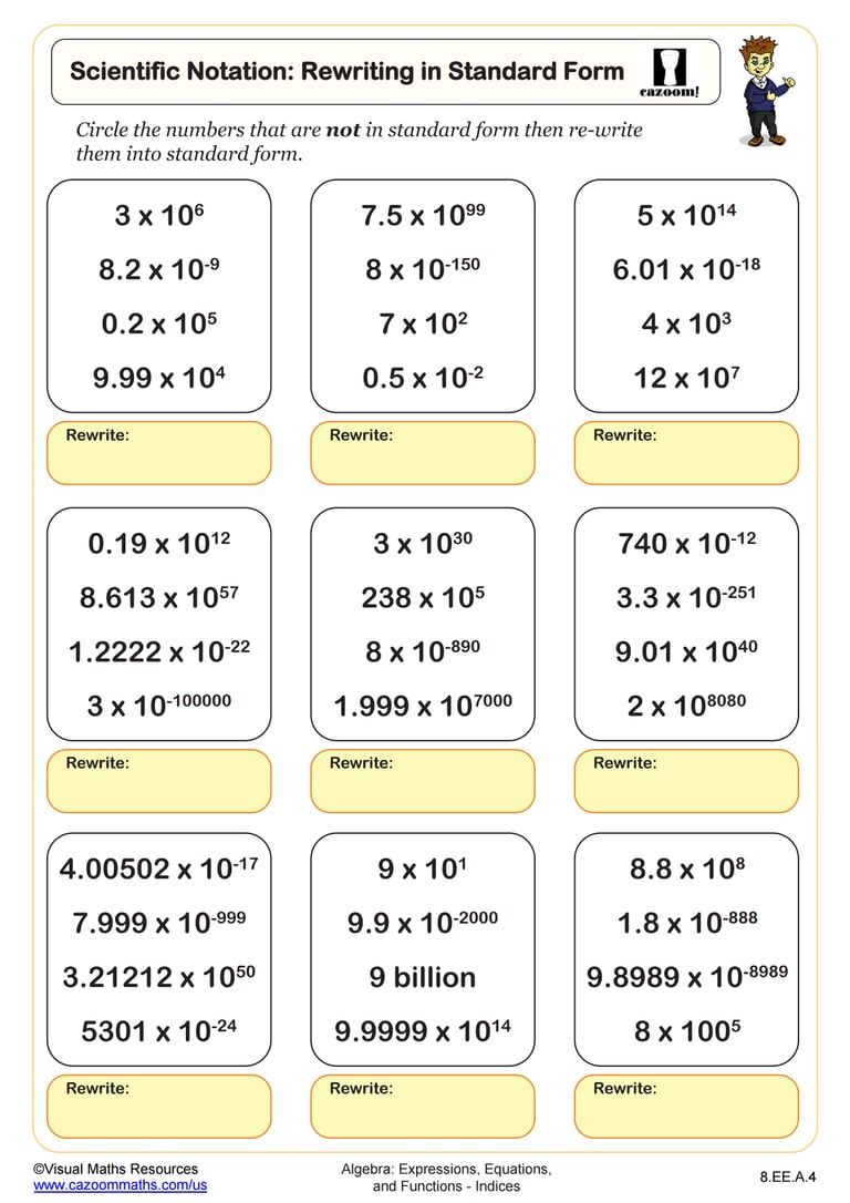 Scientific Notation: Rewriting in Standard Form Worksheet | PDF ...