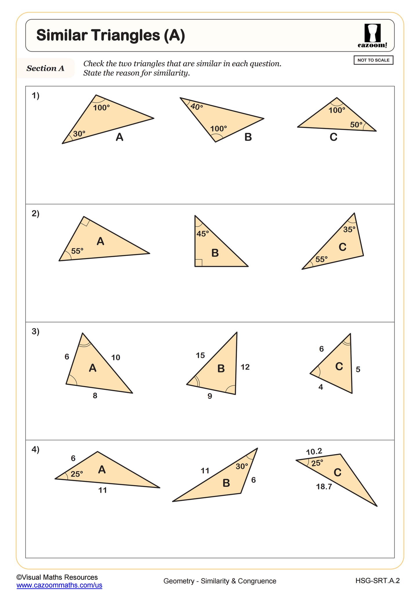 Similar Triangles A Worksheet PDF Printable Geometry Worksheet