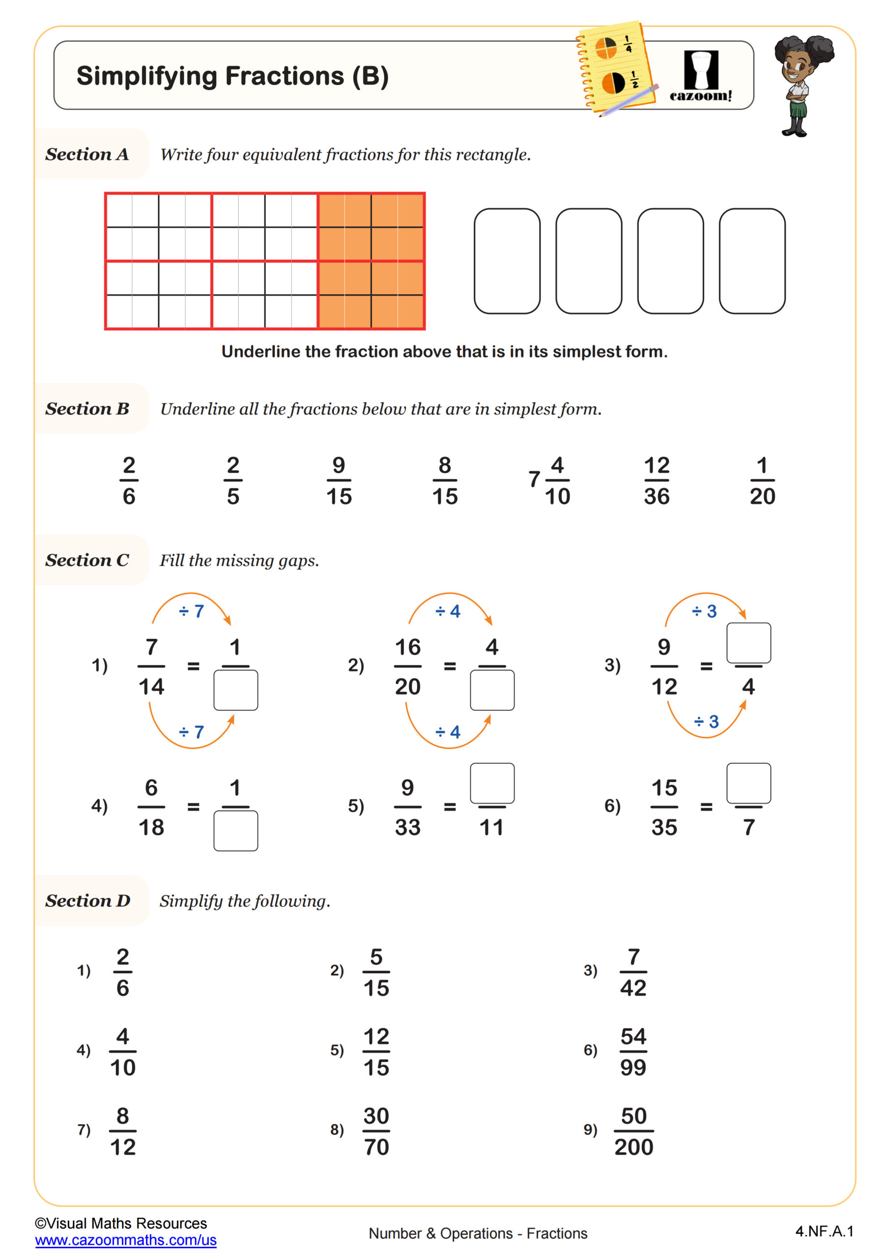 Preview of Simplifying Fractions (B)