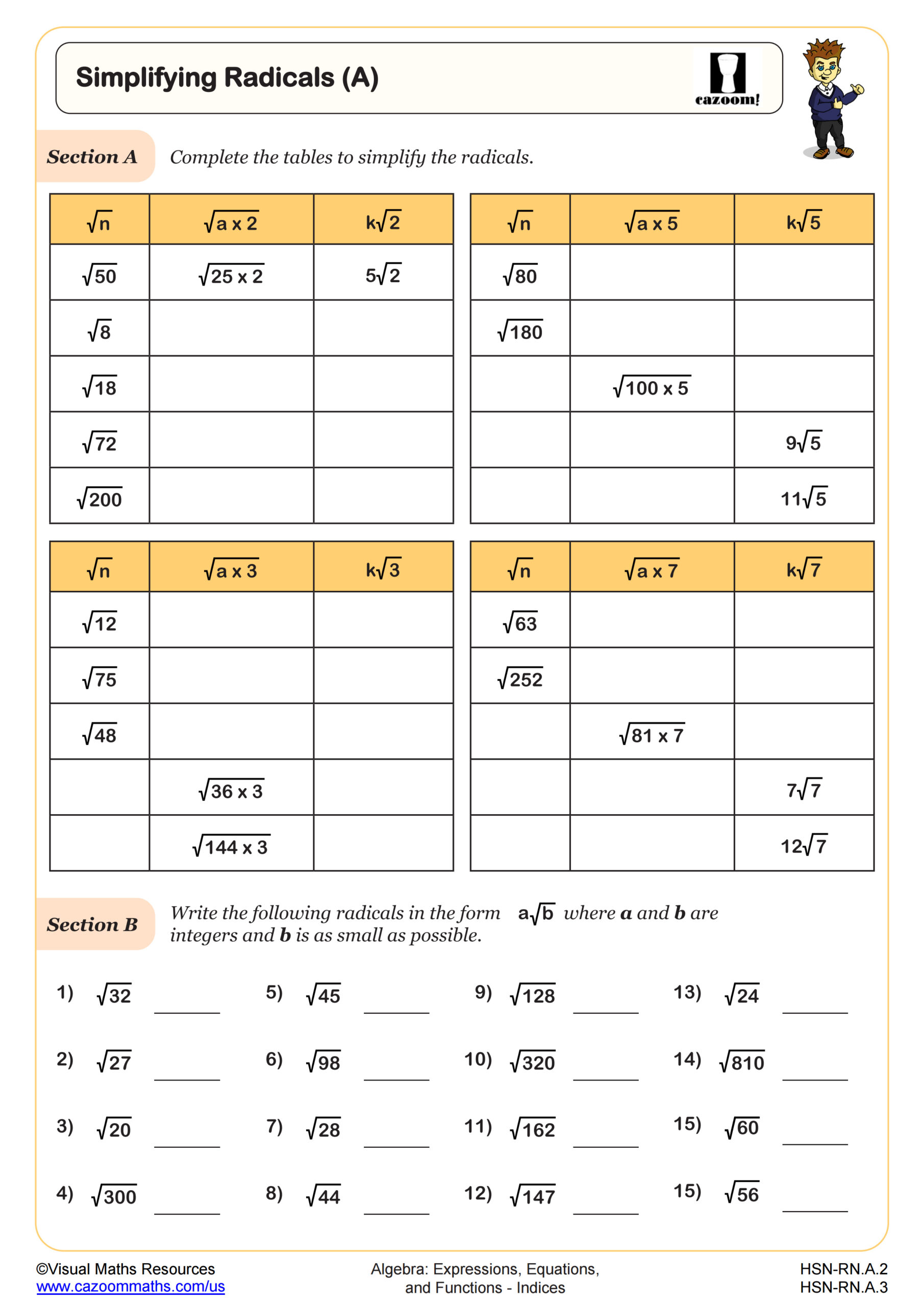 Preview of Simplifying Radicals (A)