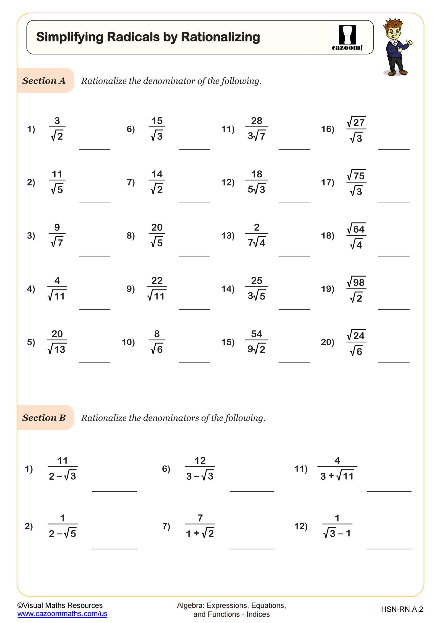 Preview of Simplifying Radicals by Rationalizing
