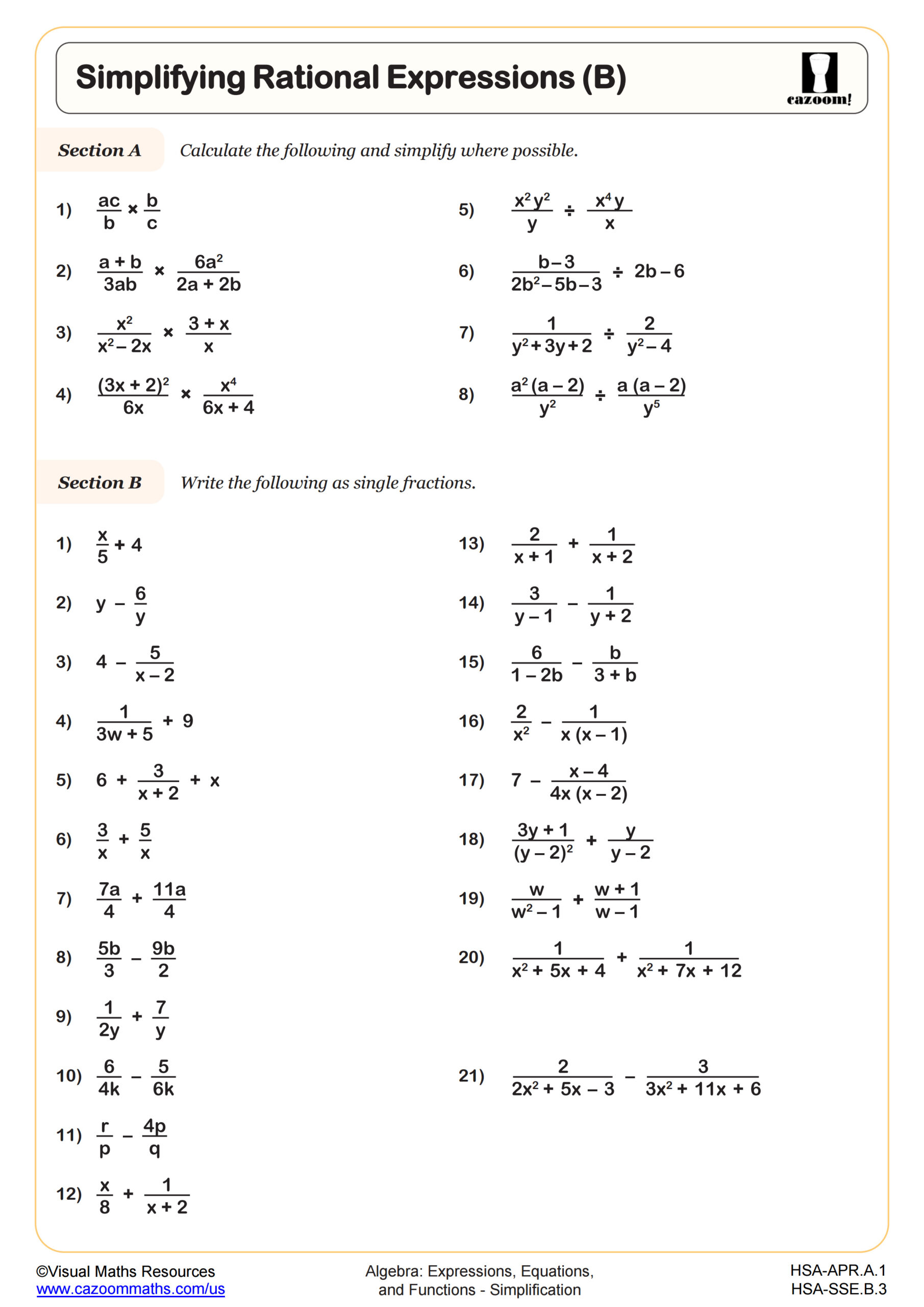 Preview of Simplifying Rational Expressions (B)
