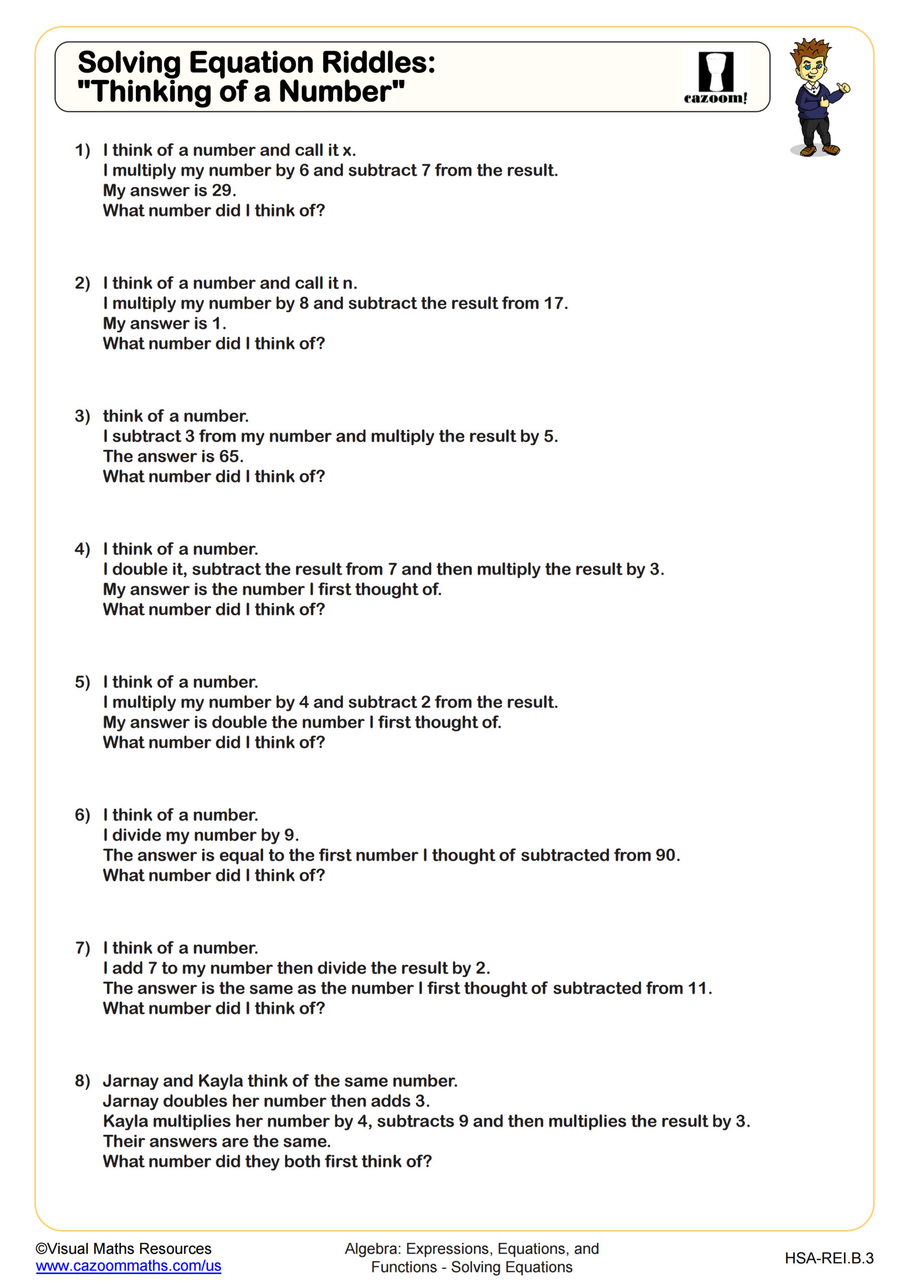 Solving Equation Riddles Thinking Of A Number Worksheet Scaled