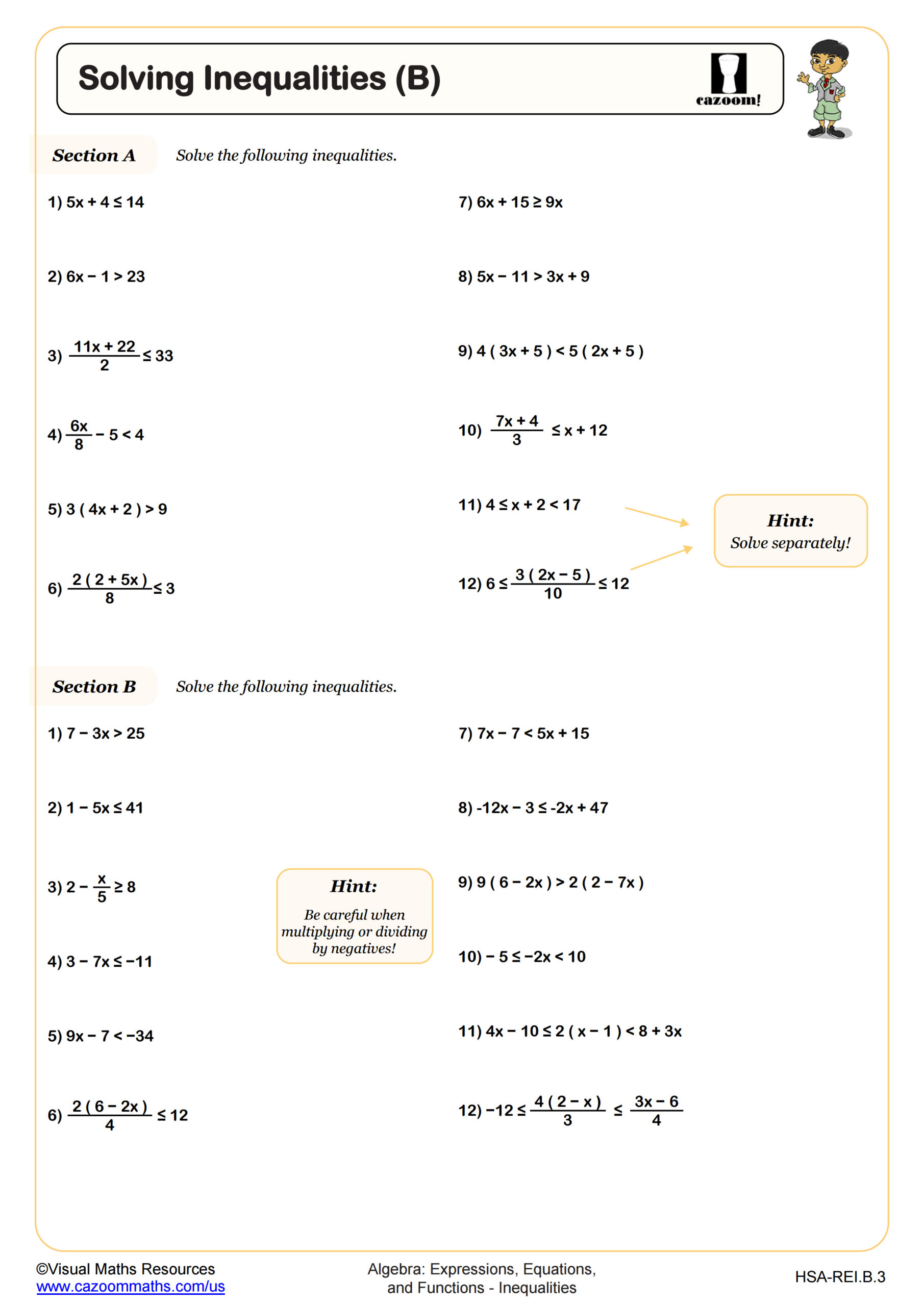Preview of Solving Inequalities (B)