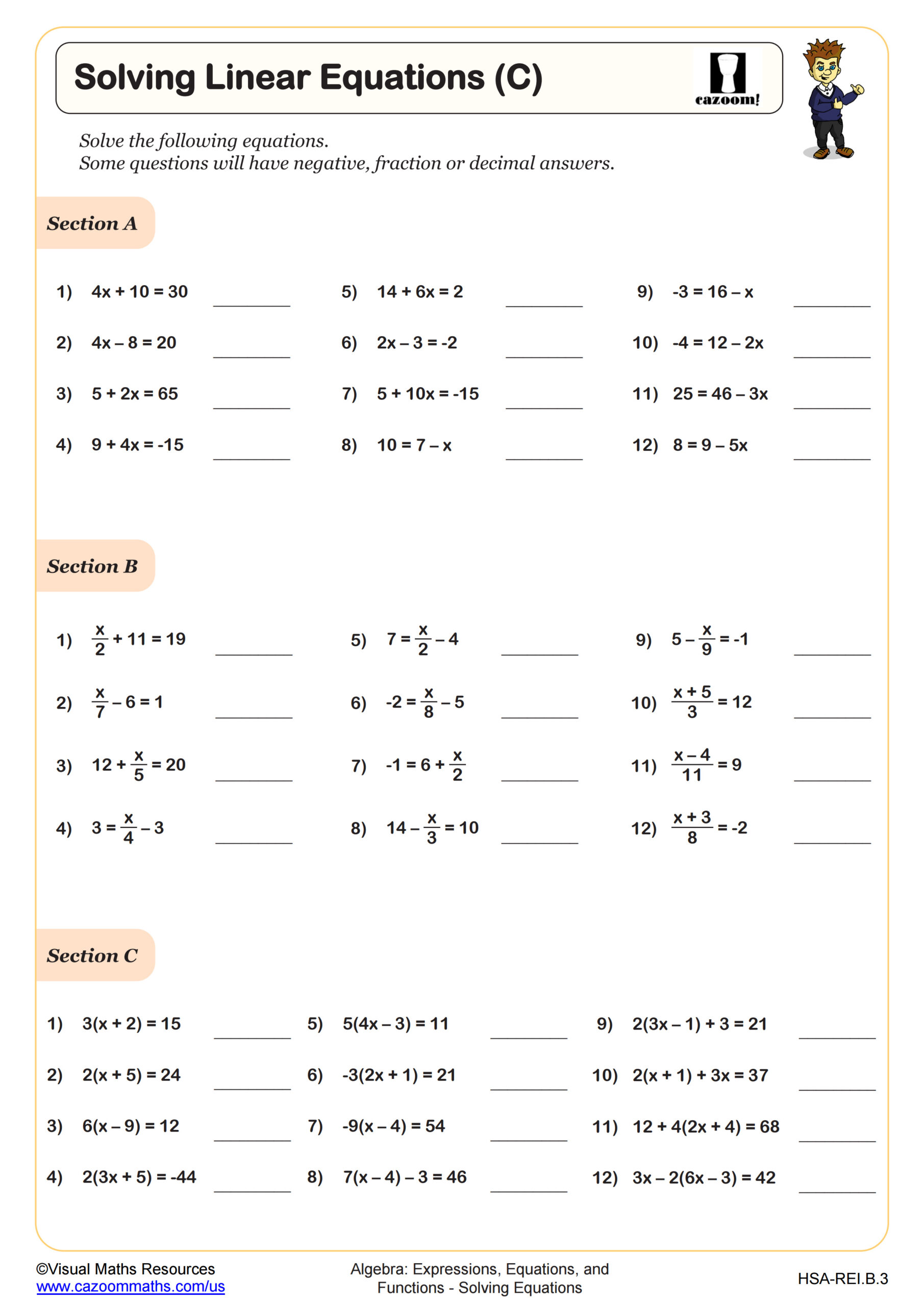 Preview of Solving Linear Equations (C)