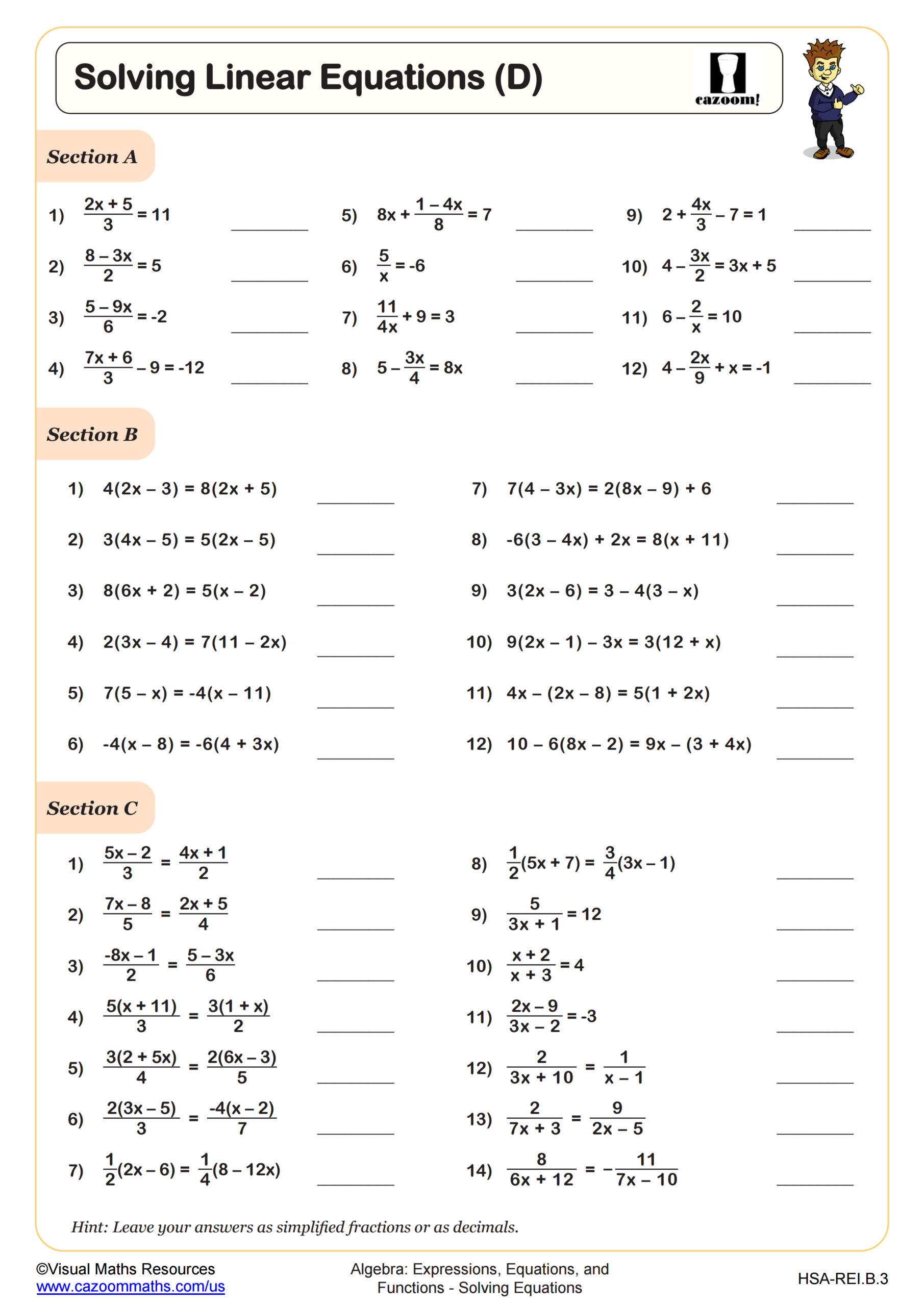 Preview of Solving Linear Equations (D)