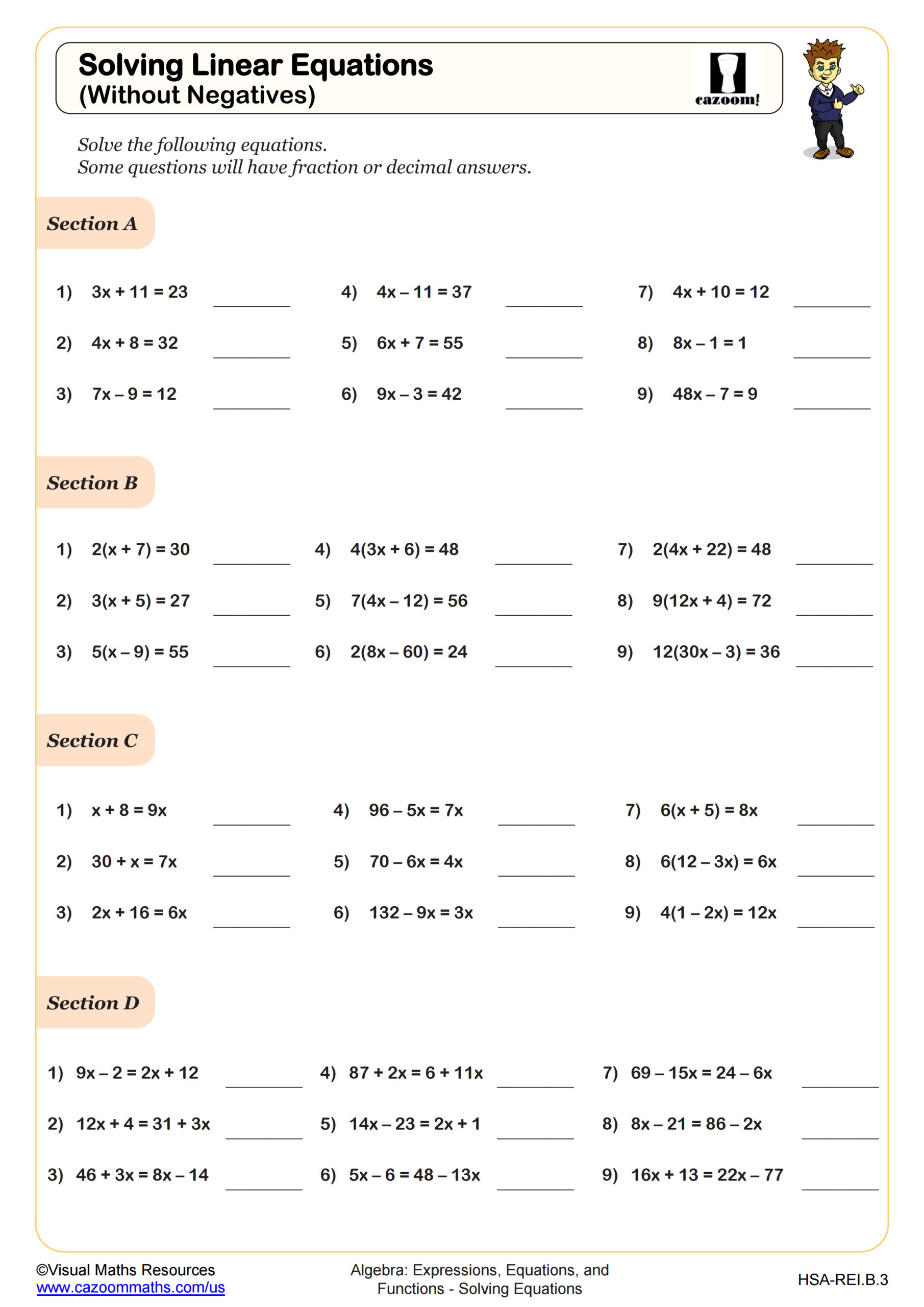 Preview of Solving Linear Equations (Without Negatives)