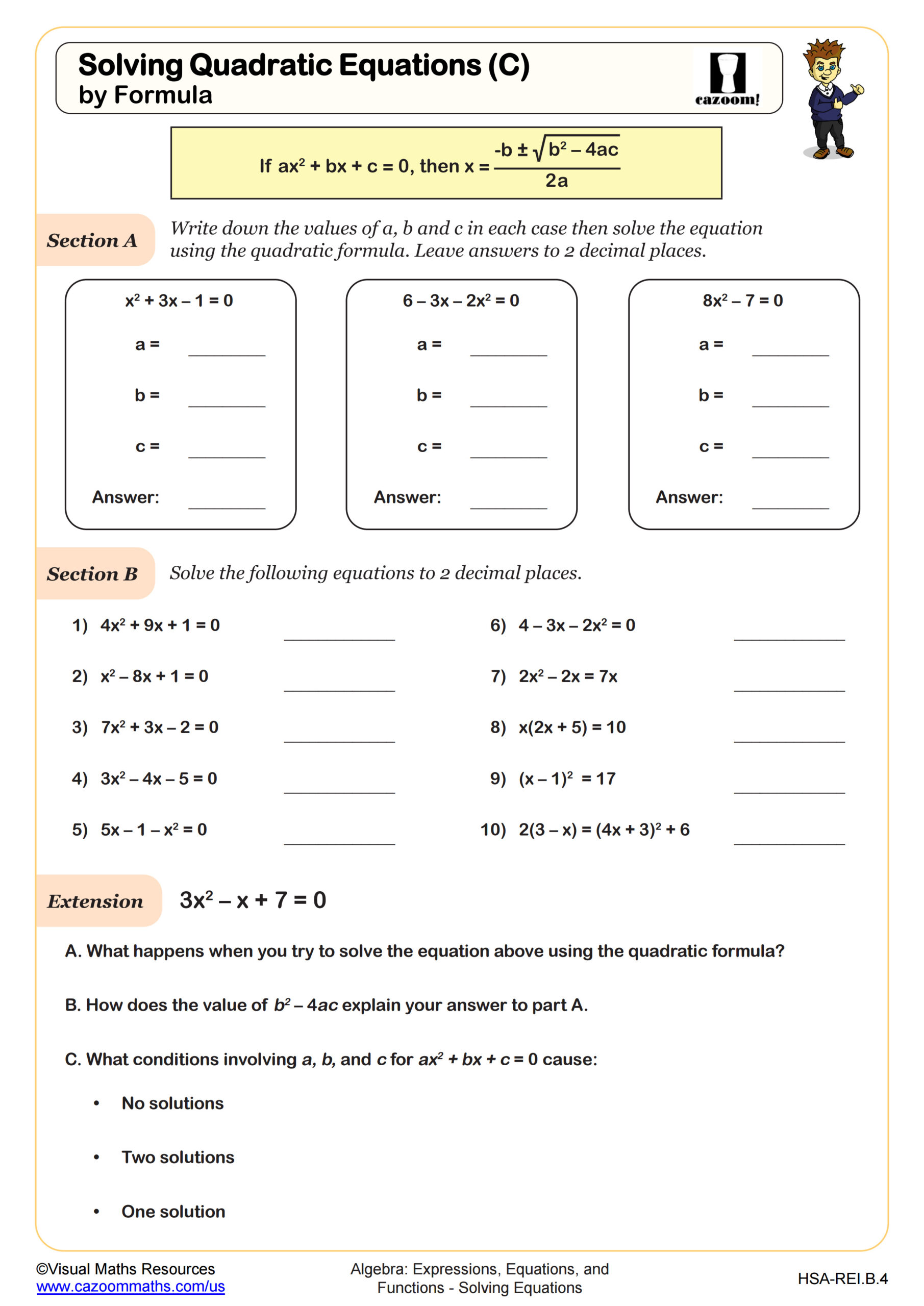 Preview of Solving Quadratic Equations (C) - By Quadratic Formula