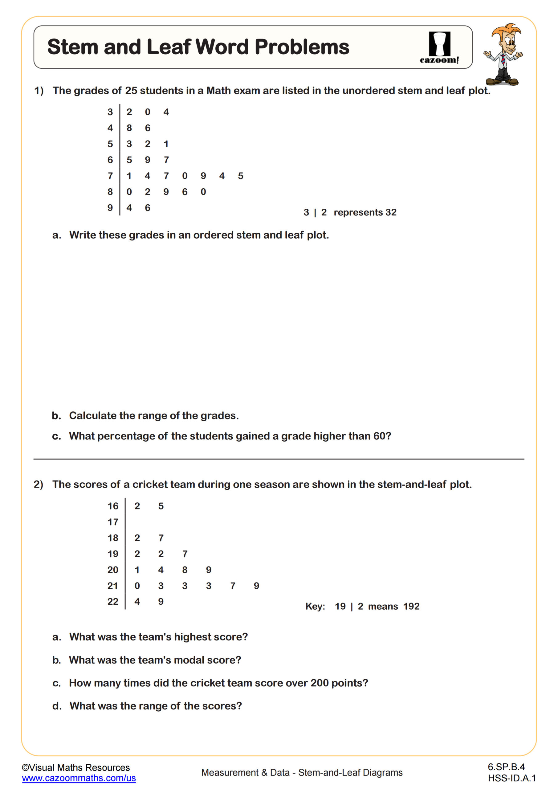 Preview of Stem and Leaf Word Problems