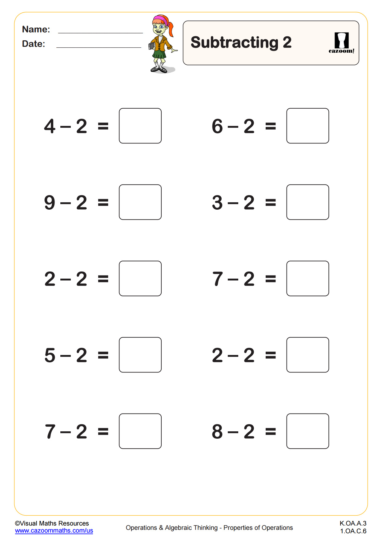 Preview of Subtracting 2 (10 questions)