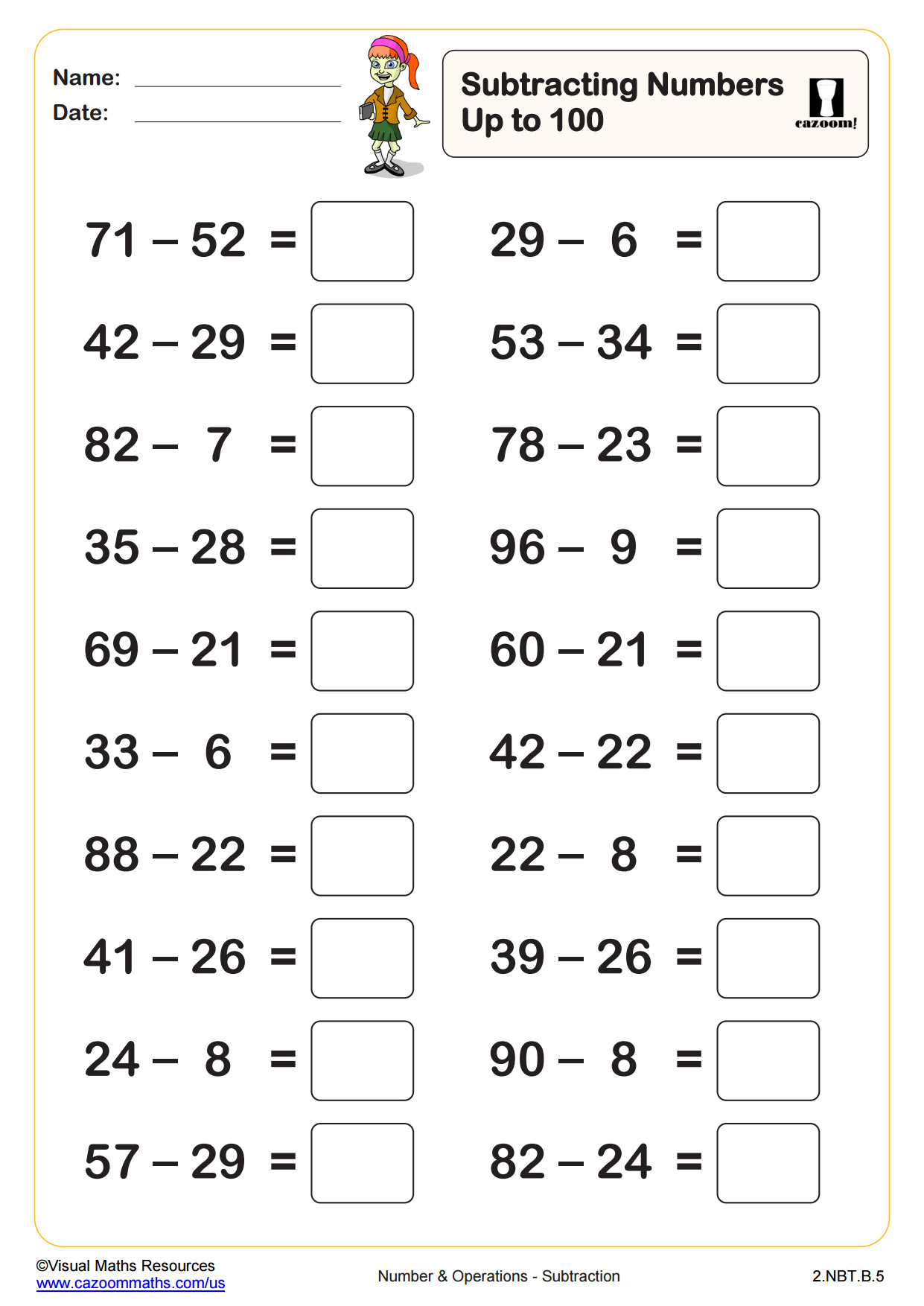 Preview of Subtracting Numbers Up to 100