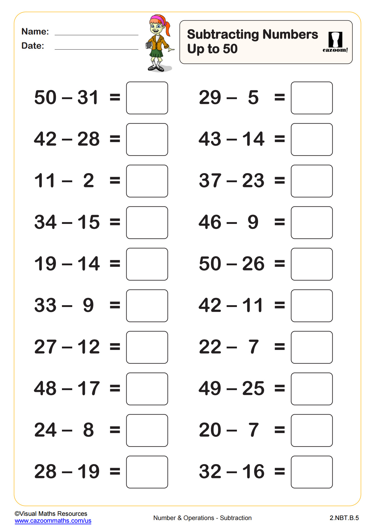 Preview of Subtracting Numbers Up to 50