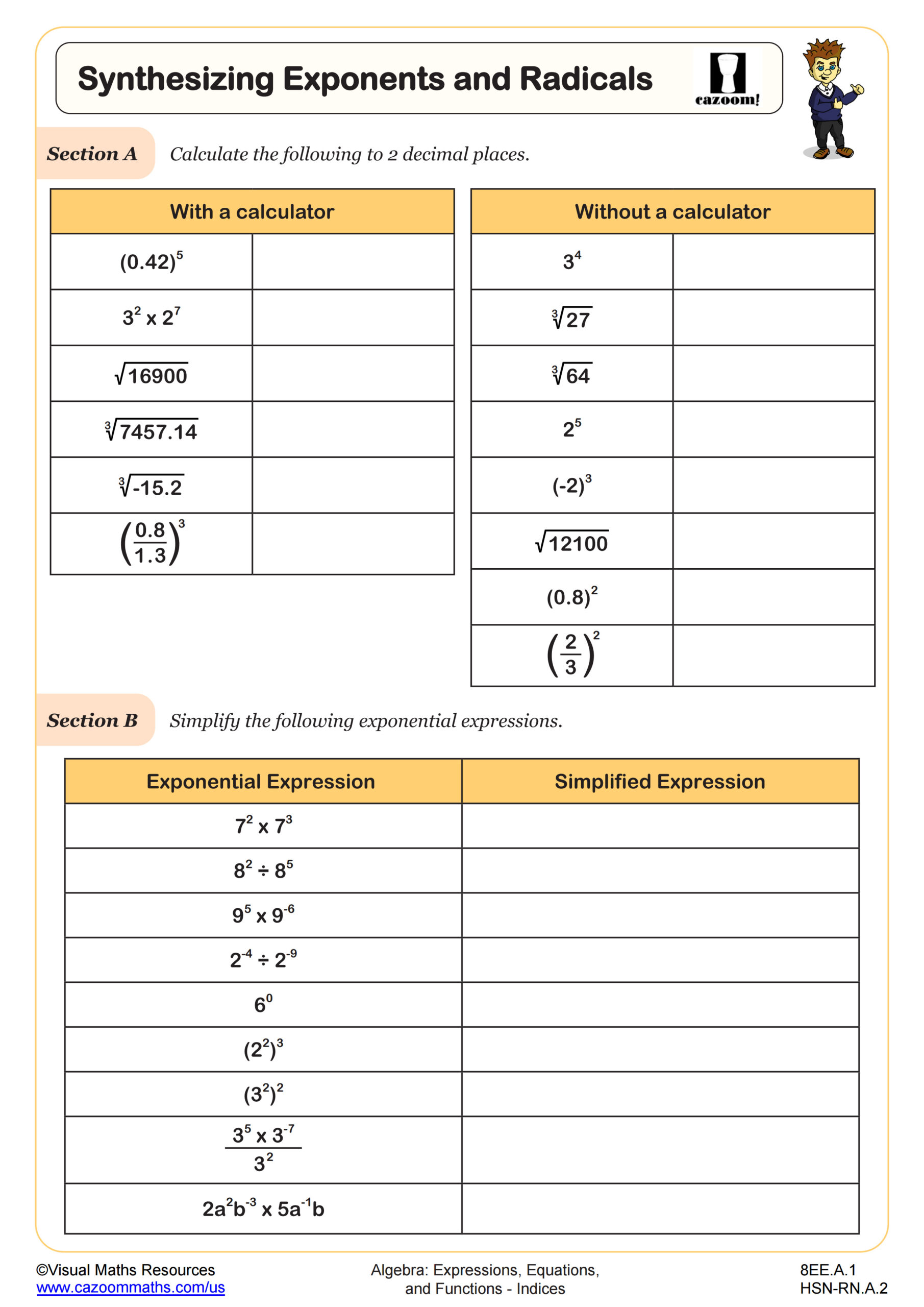 Synthesizing Exponents And Radicals Worksheet Scaled