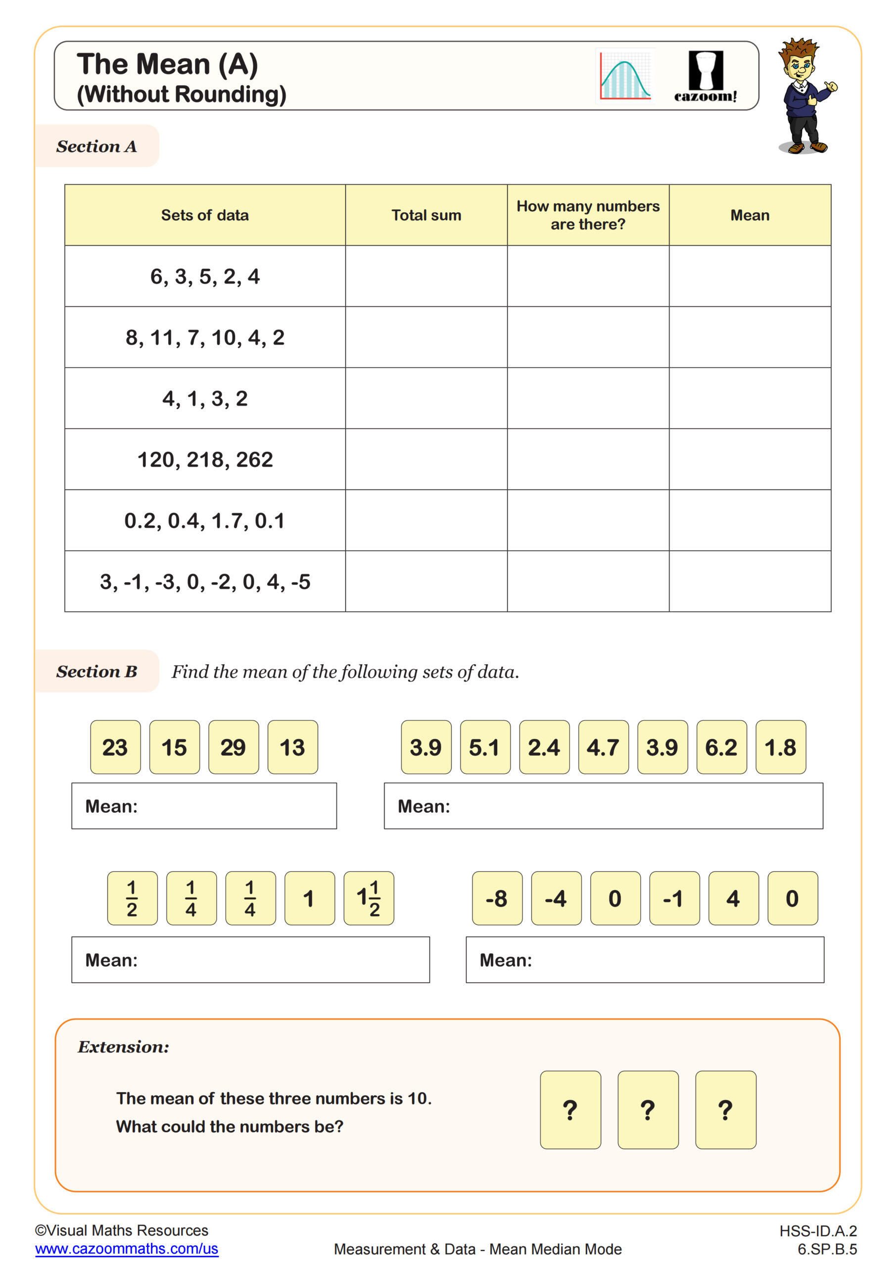 The Mean (A) Worksheet | Algebra I PDF Worksheets