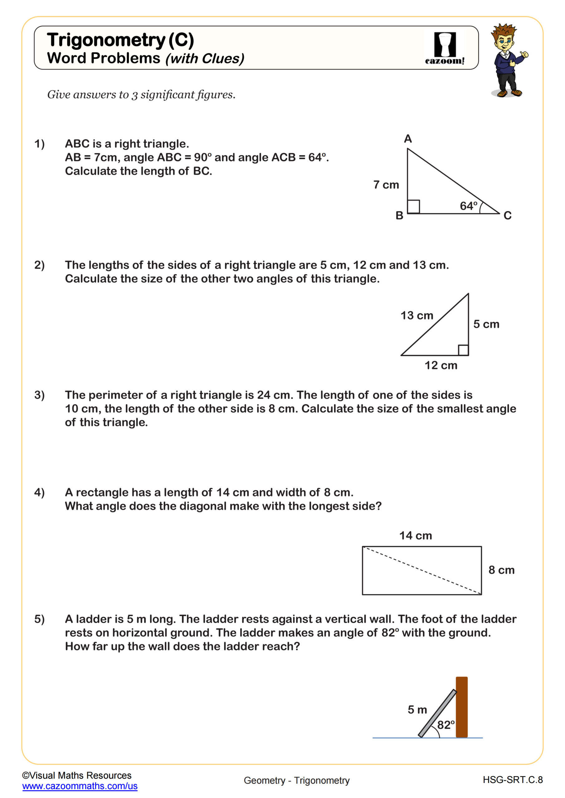 Preview of Trigonometic Ratios (SOH CAH TOA): Word Problems (With Clues)