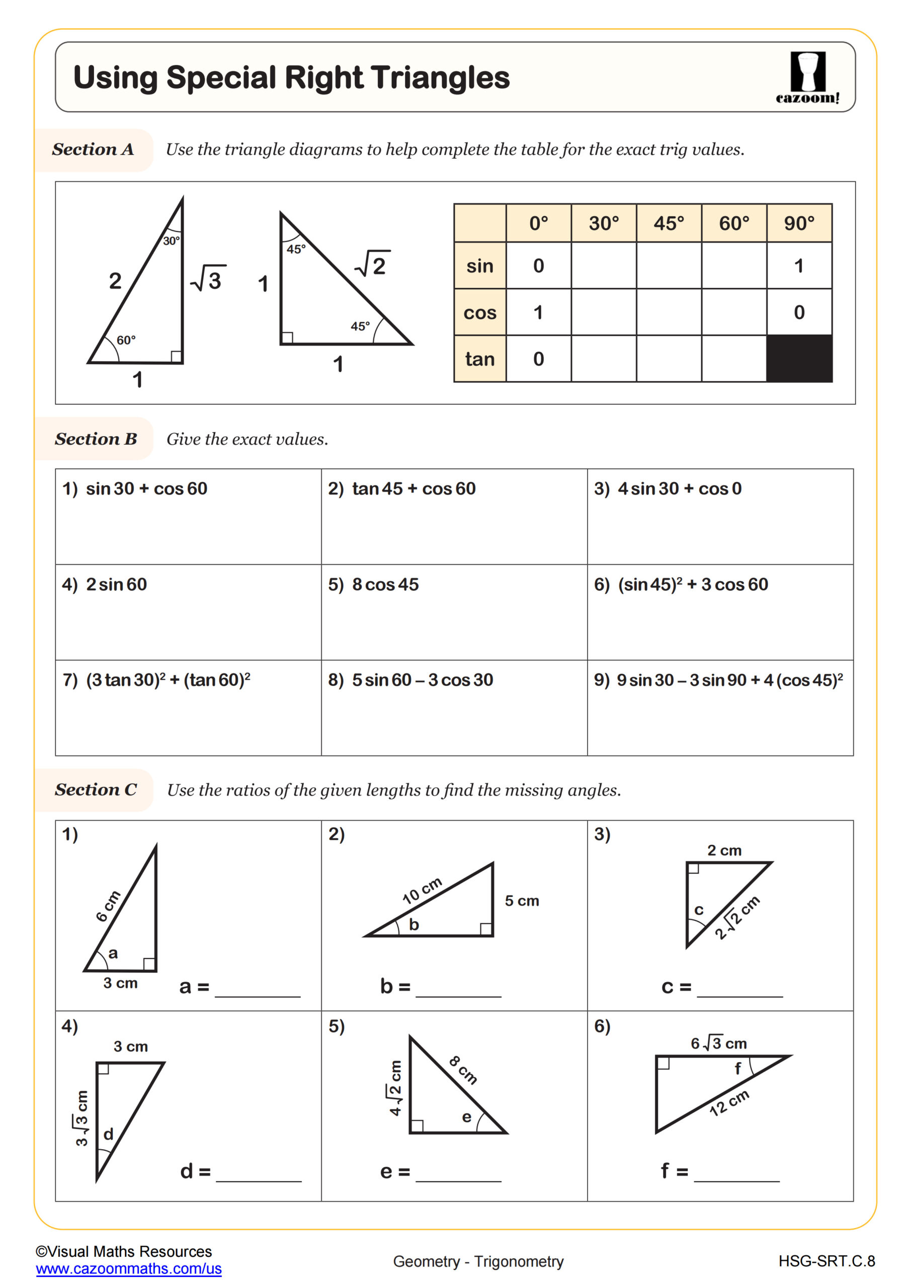 Preview of Using Special Right Triangles