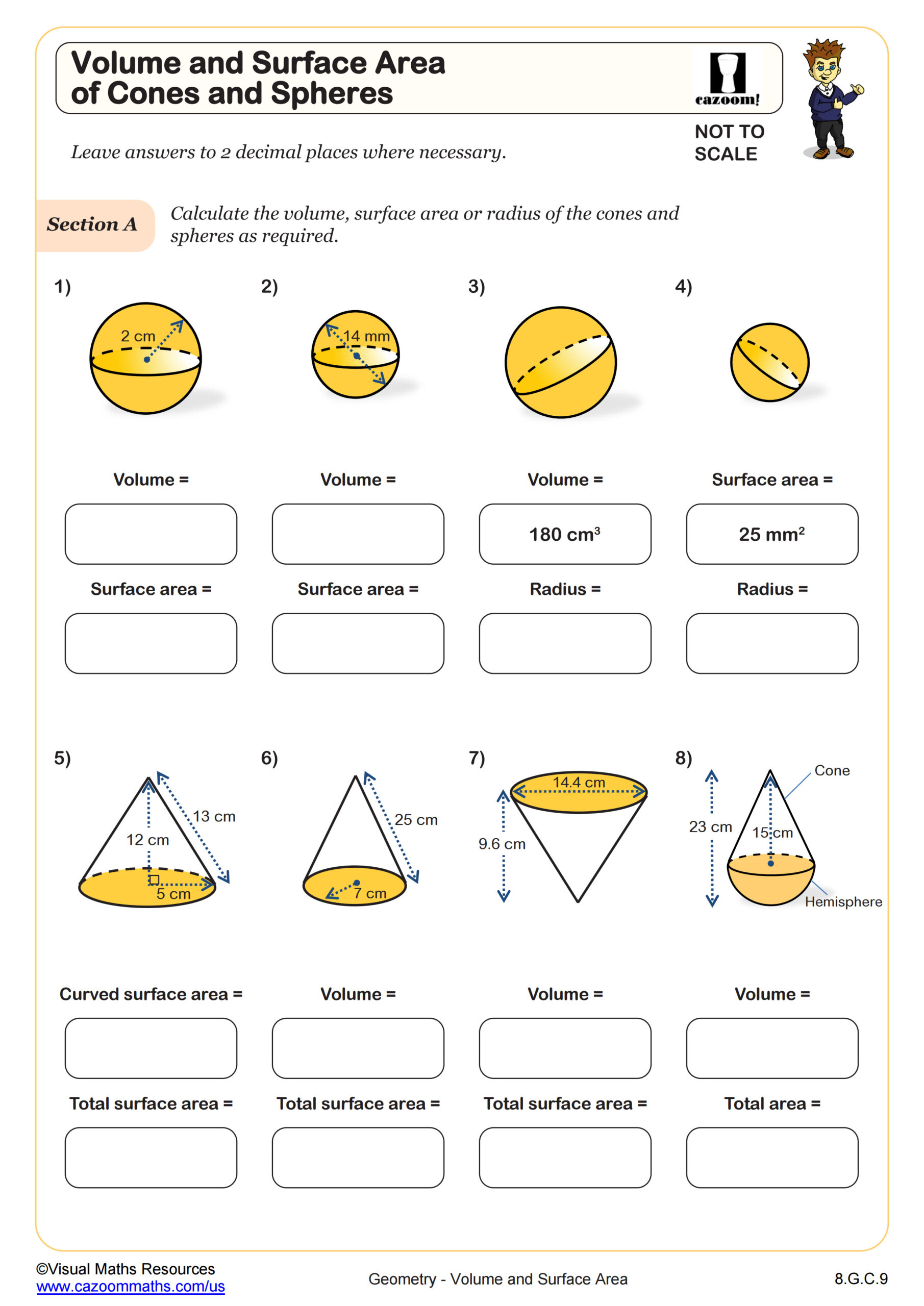 Preview of Volume and Surface Area of Cones and Spheres