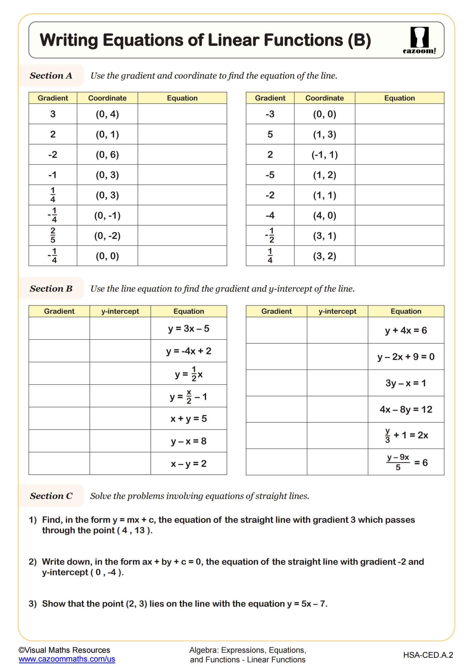 Preview of Writing Equations of Linear Functions (B)