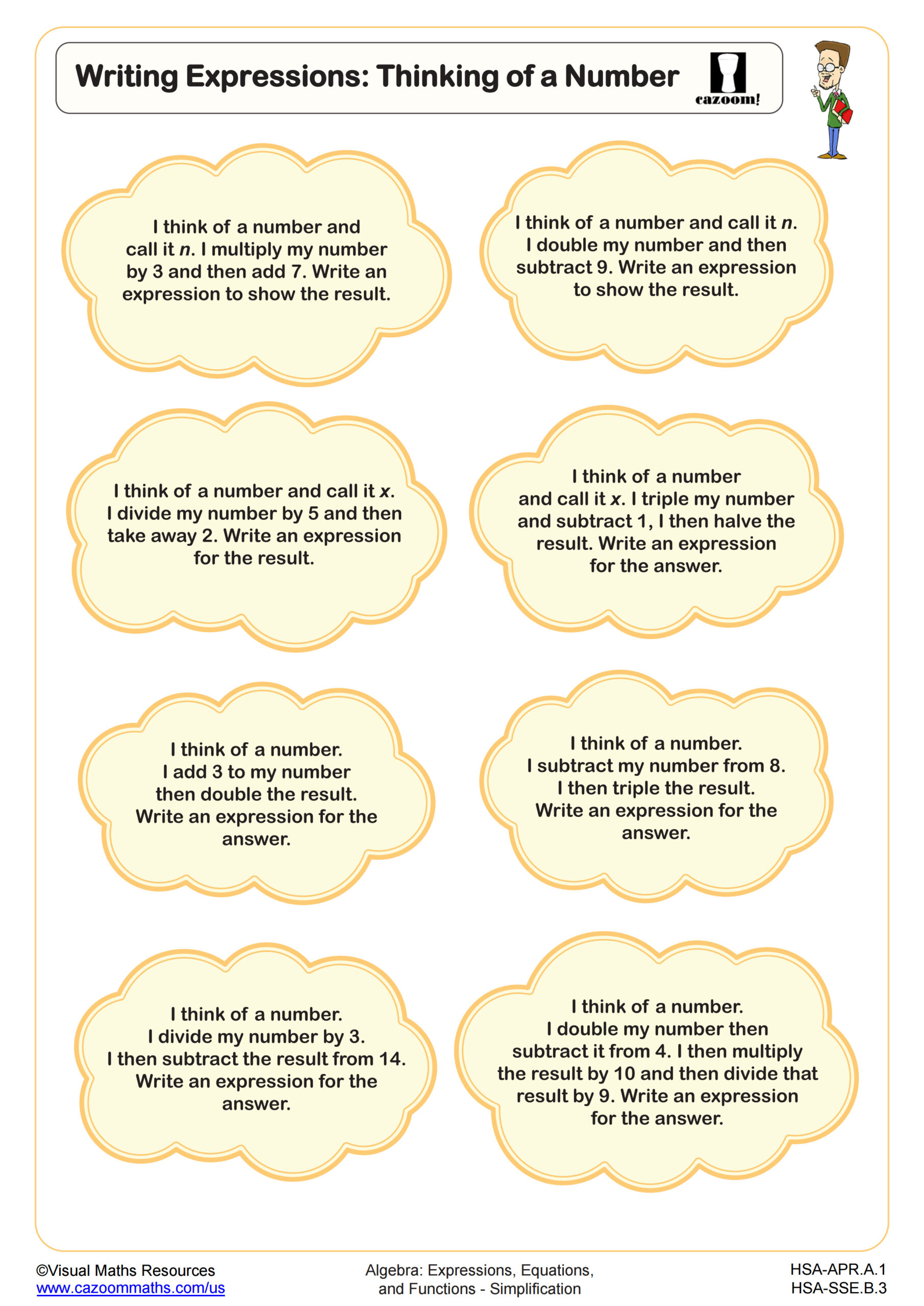 Writing Expressions Thinking Of A Number Worksheet Scaled