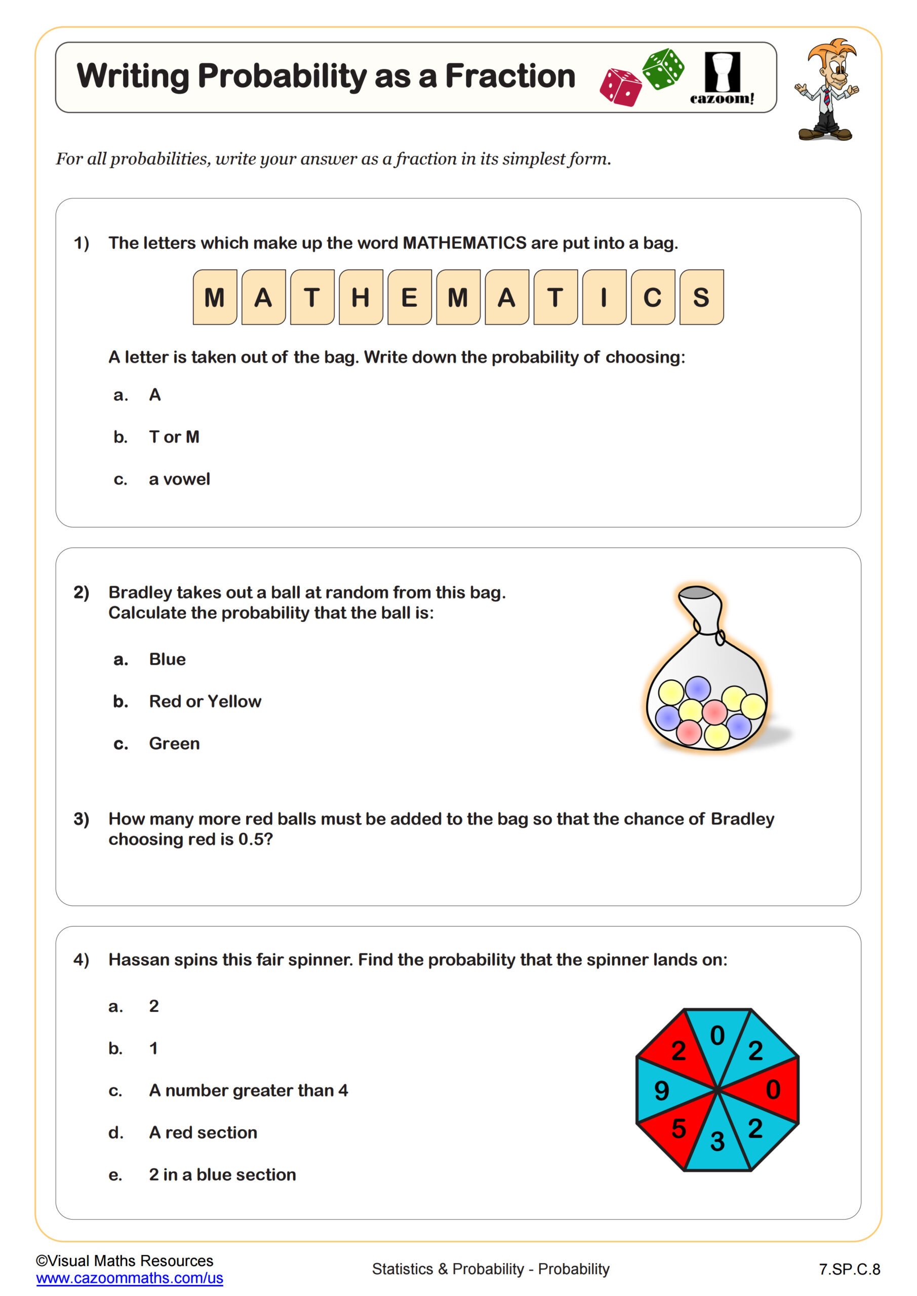 Preview of Writing Probability as a Fraction