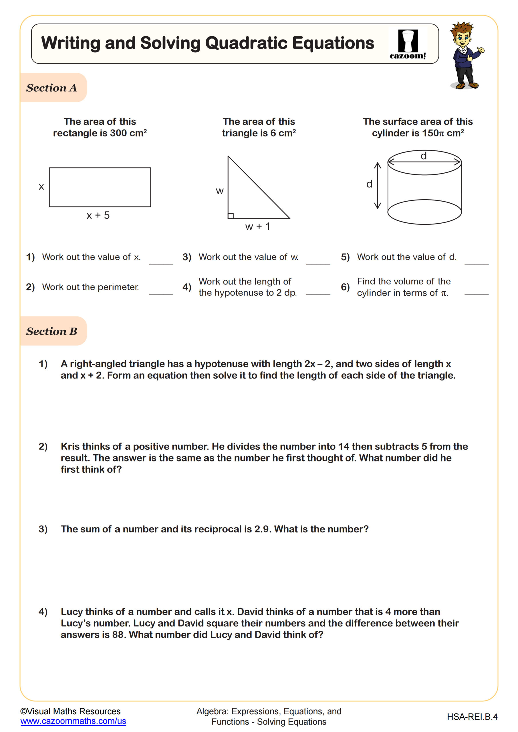 Preview of Writing and Solving Quadratic Equations