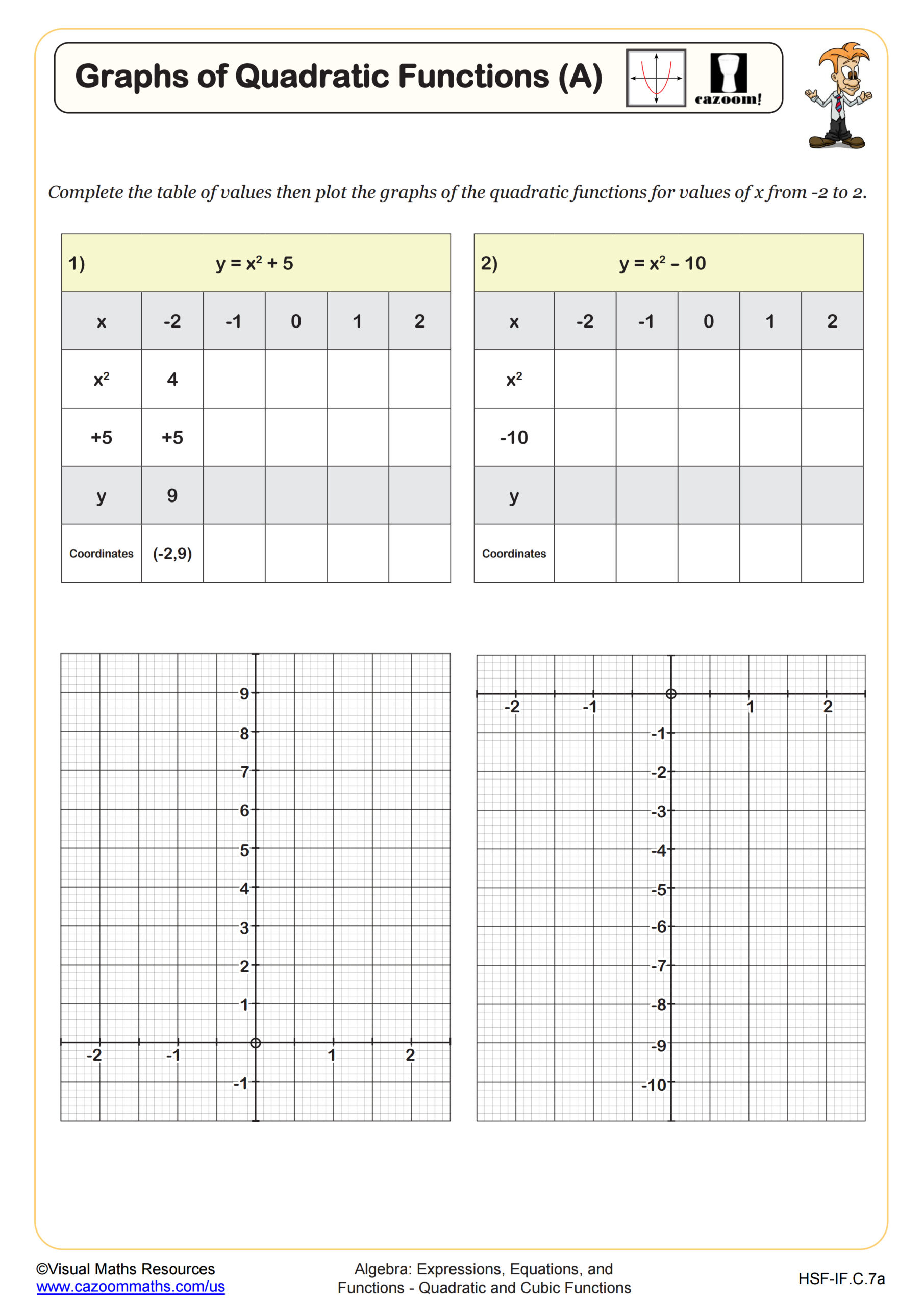 Preview of Graphs of Quadratic Functions (A)