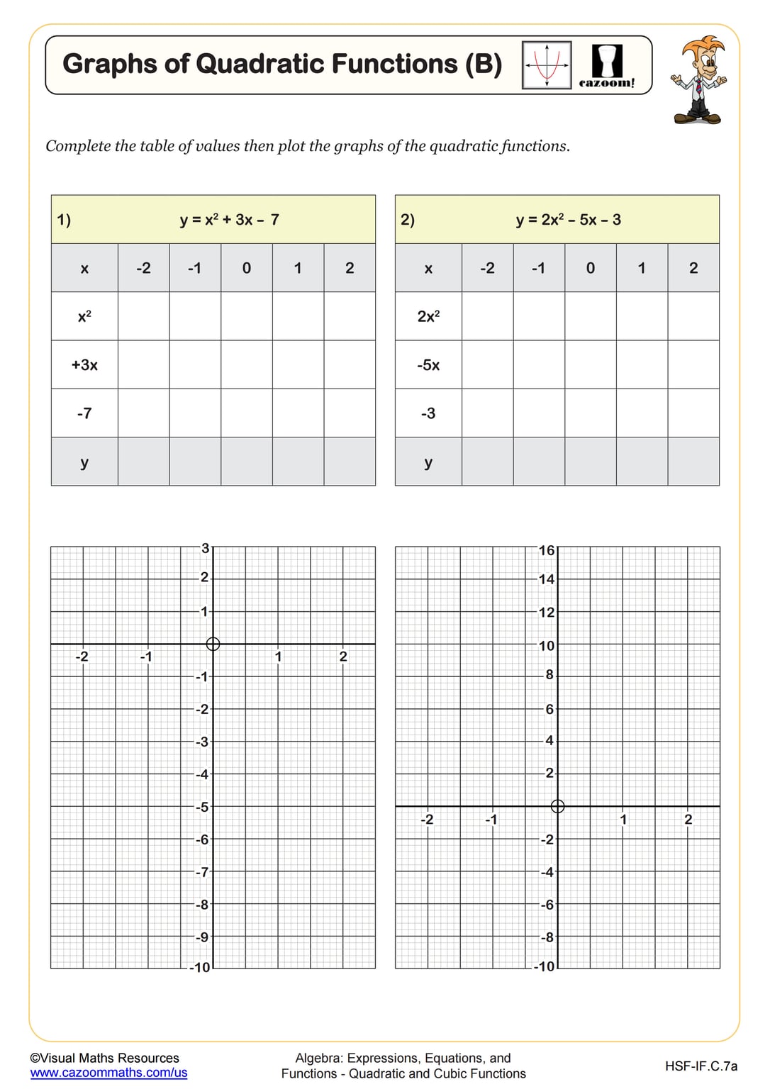 Graphs of Quadratic Functions (B) Worksheet | PDF Printable Algebra ...